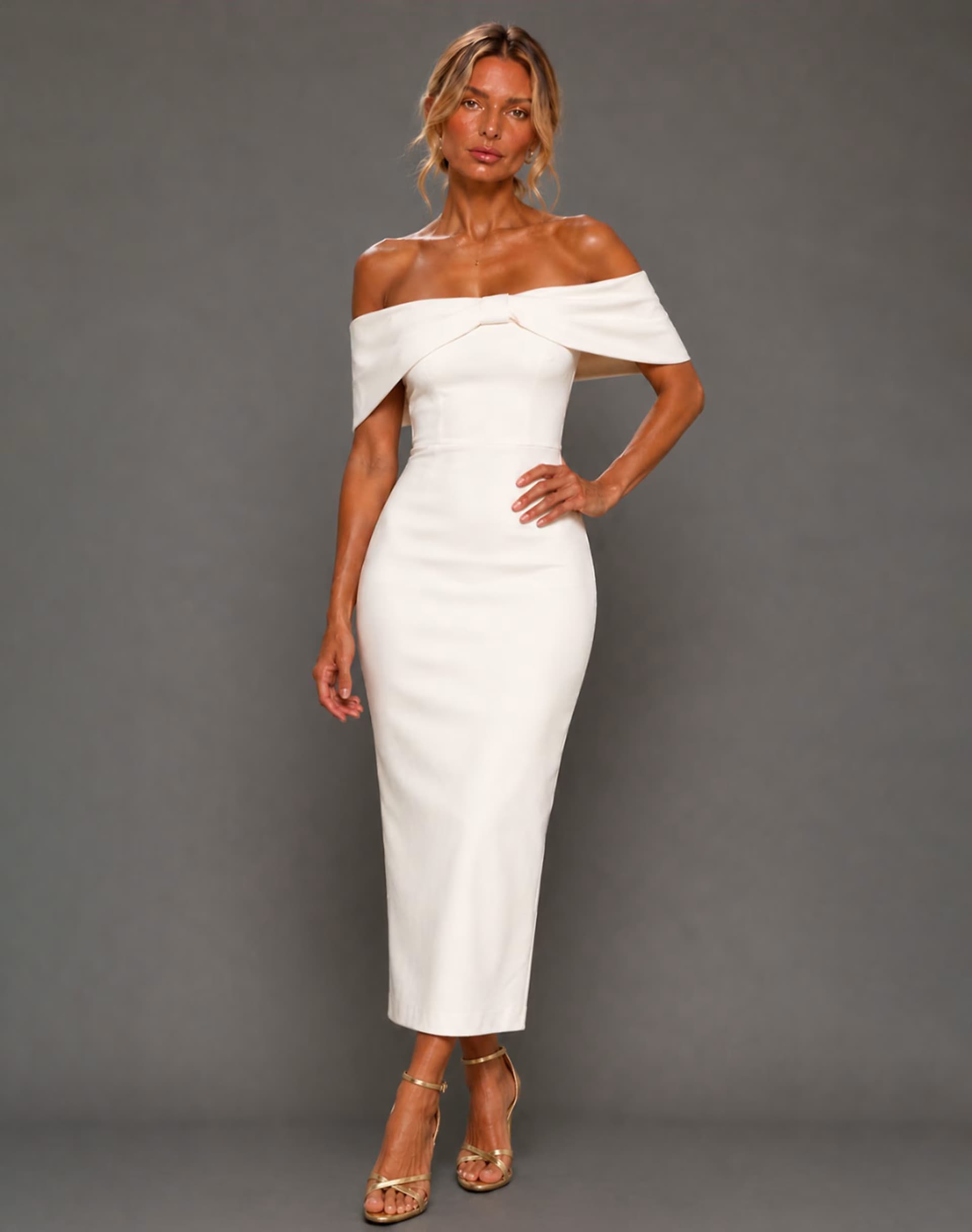ASOS Vesper Bardot bodycon midaxi dress in ivory
