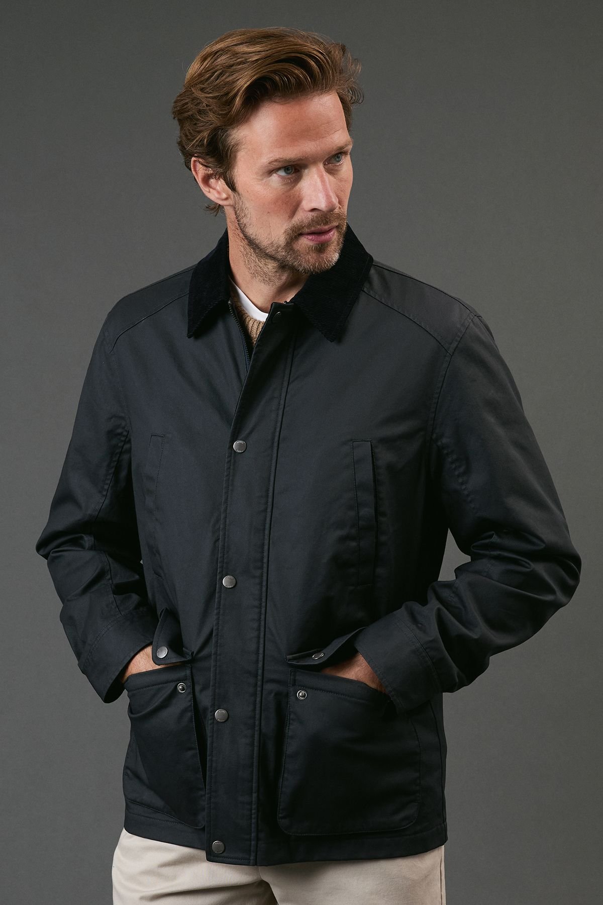 Maine Maine Men's Navy Coated Cord Collar Walking Jacket - 2