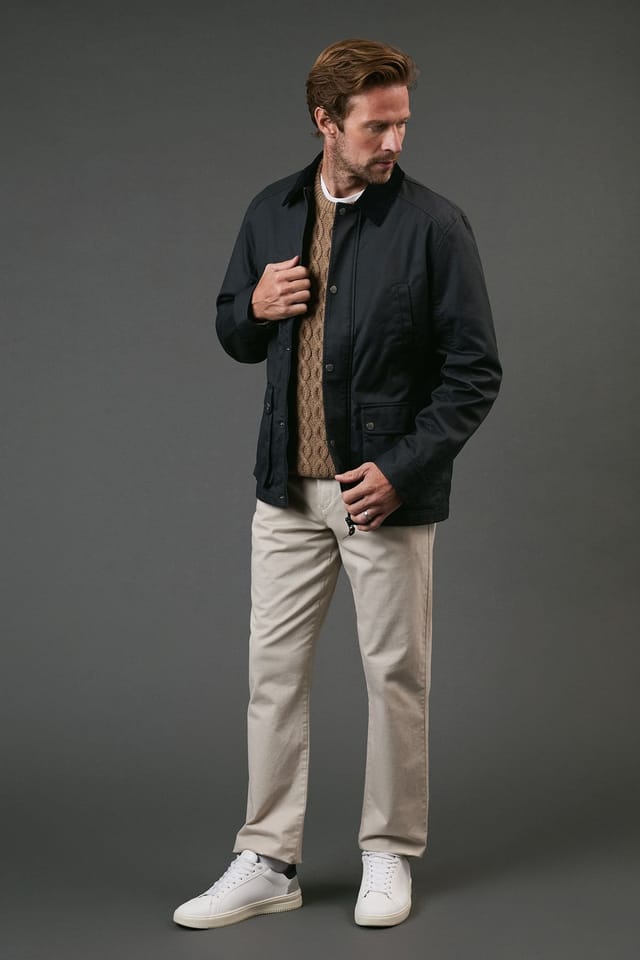 Maine Maine Men's Navy Coated Cord Collar Walking Jacket - 2