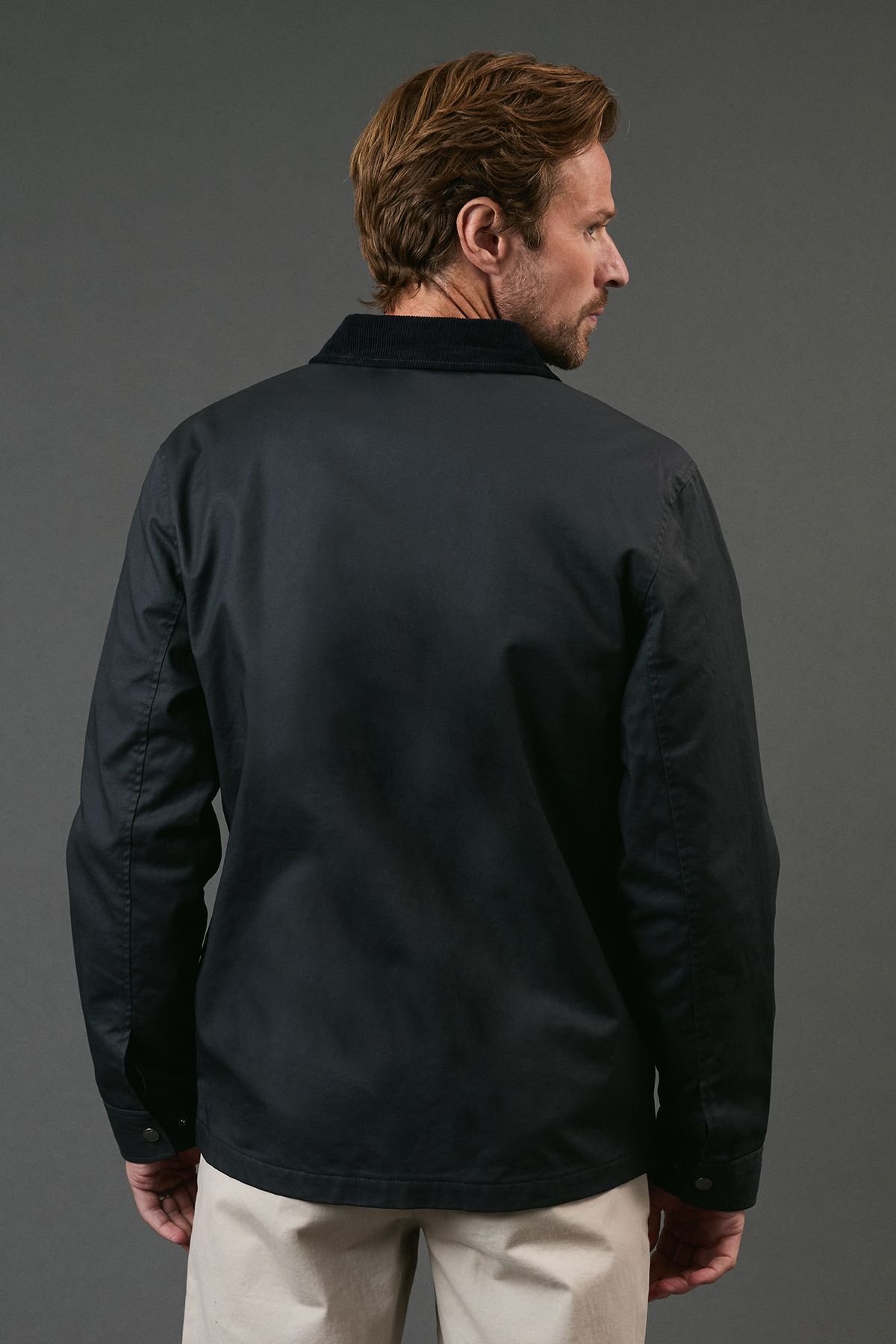 Maine Maine Men's Navy Coated Cord Collar Walking Jacket - 3