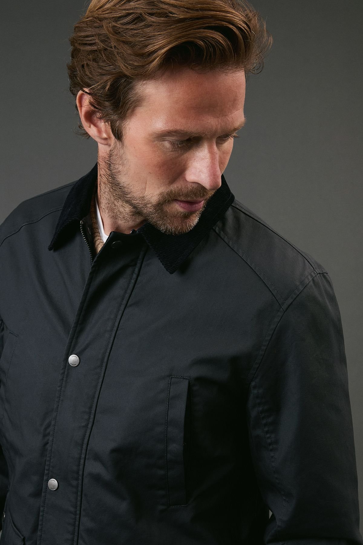 Maine Maine Men's Navy Coated Cord Collar Walking Jacket - 4