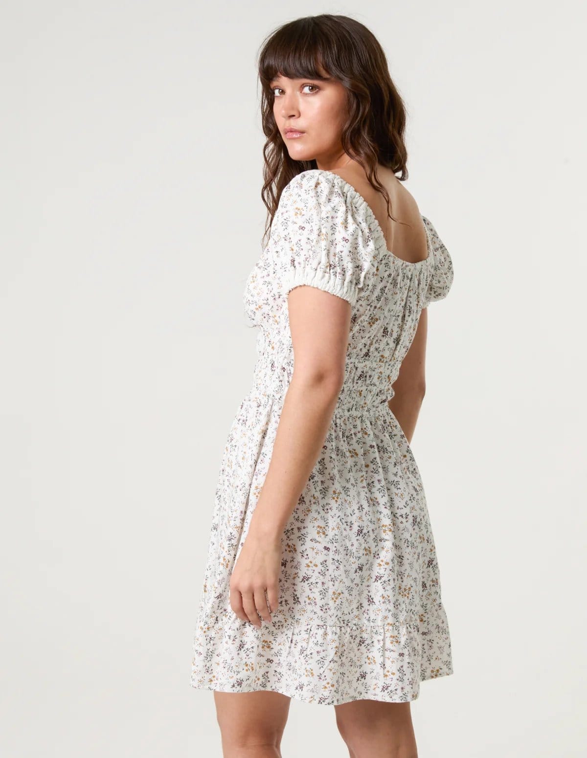 Blue Vanilla Puff Sleeve Shirred Mini Dress - 4