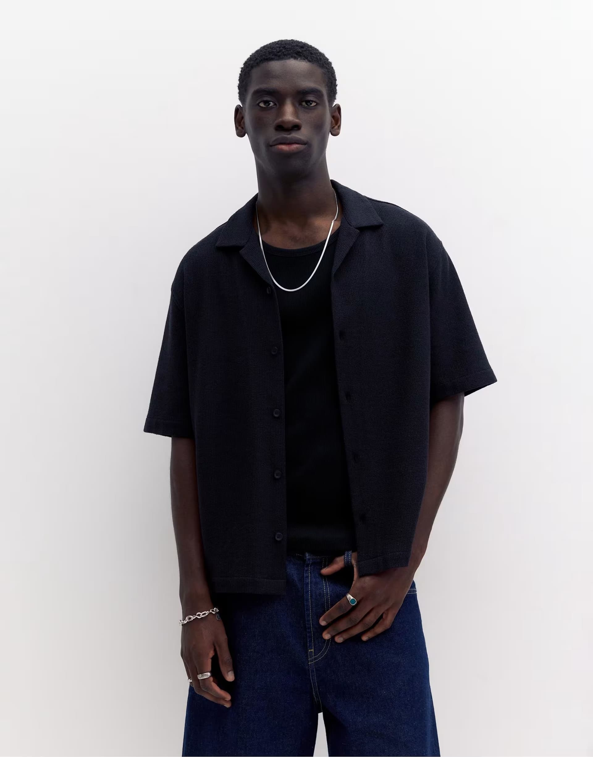 ASOS ASOS Black Terrycloth Short Sleeve Shirt