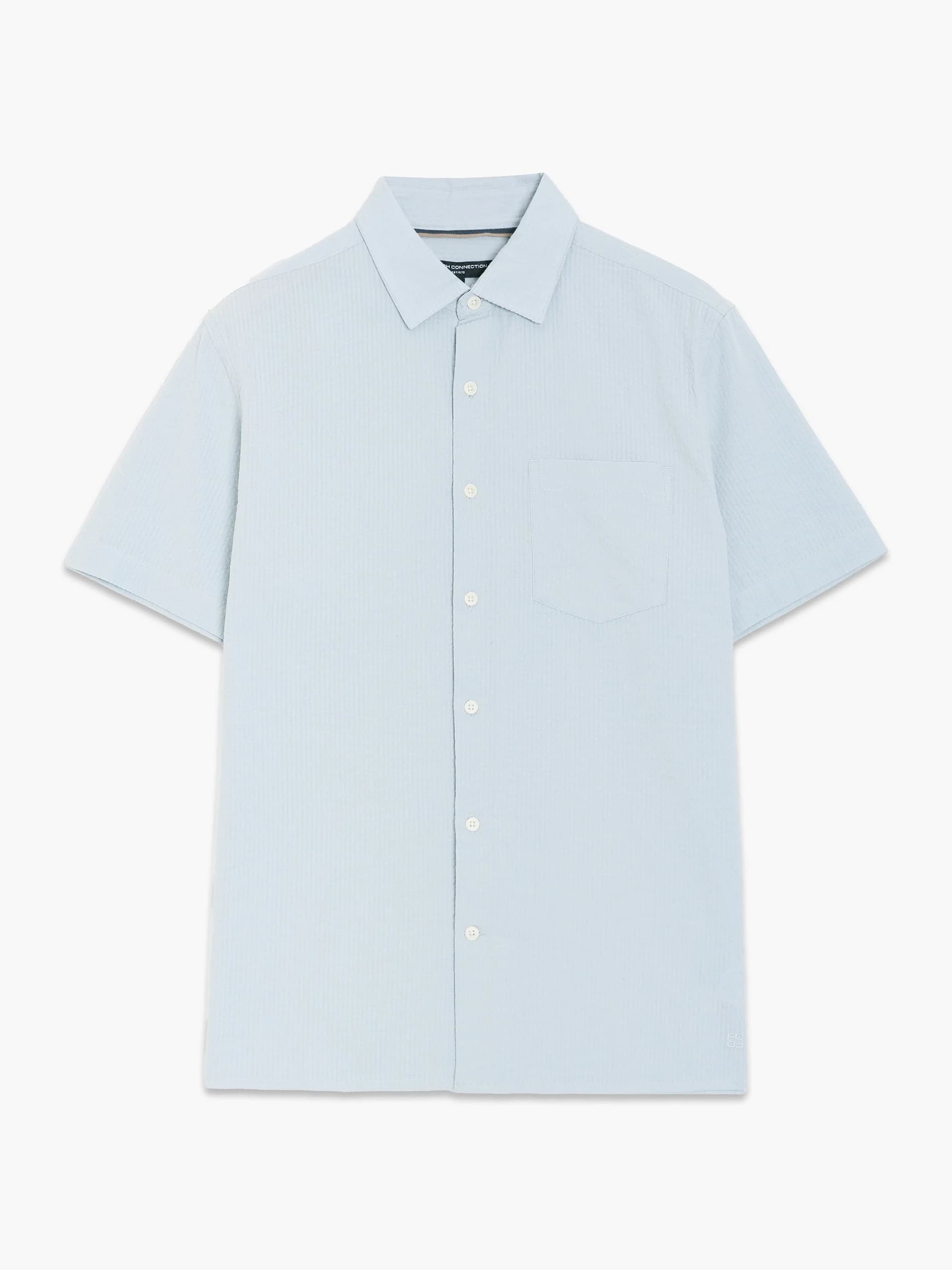French Connection Short Sleeve Seersucker Light Blue Shirt Pearl Blue