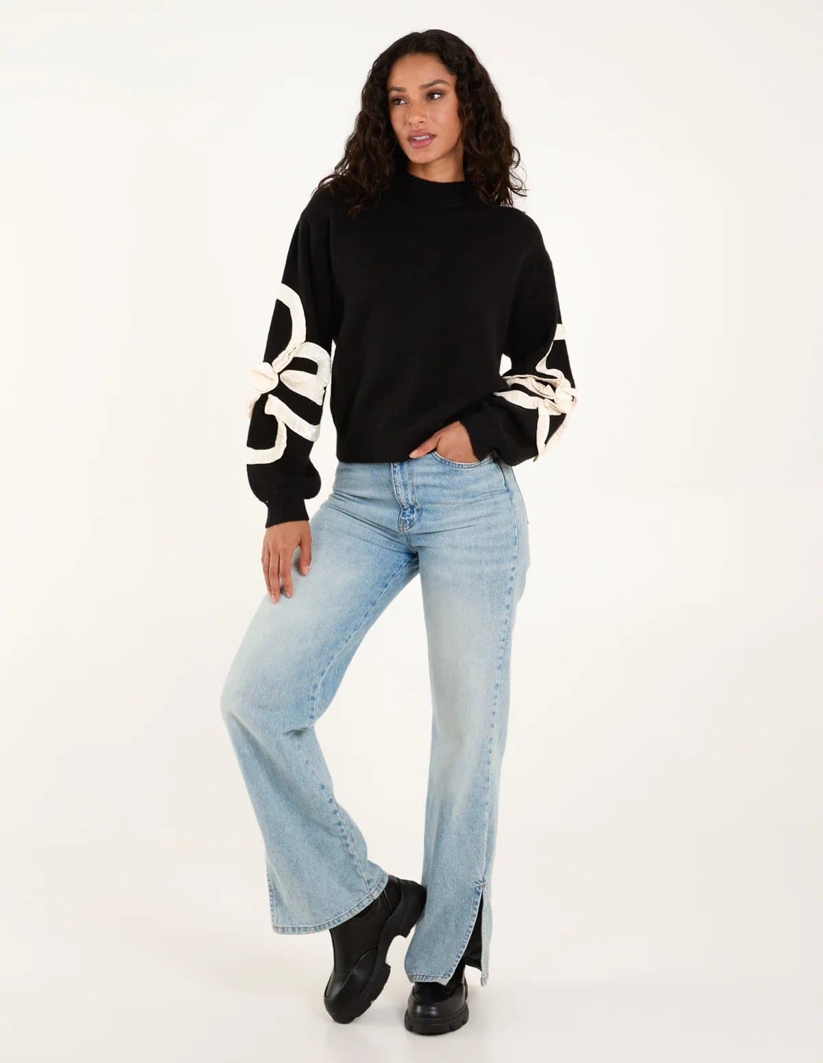 Blue Vanilla Frill Flower Knit Jumper