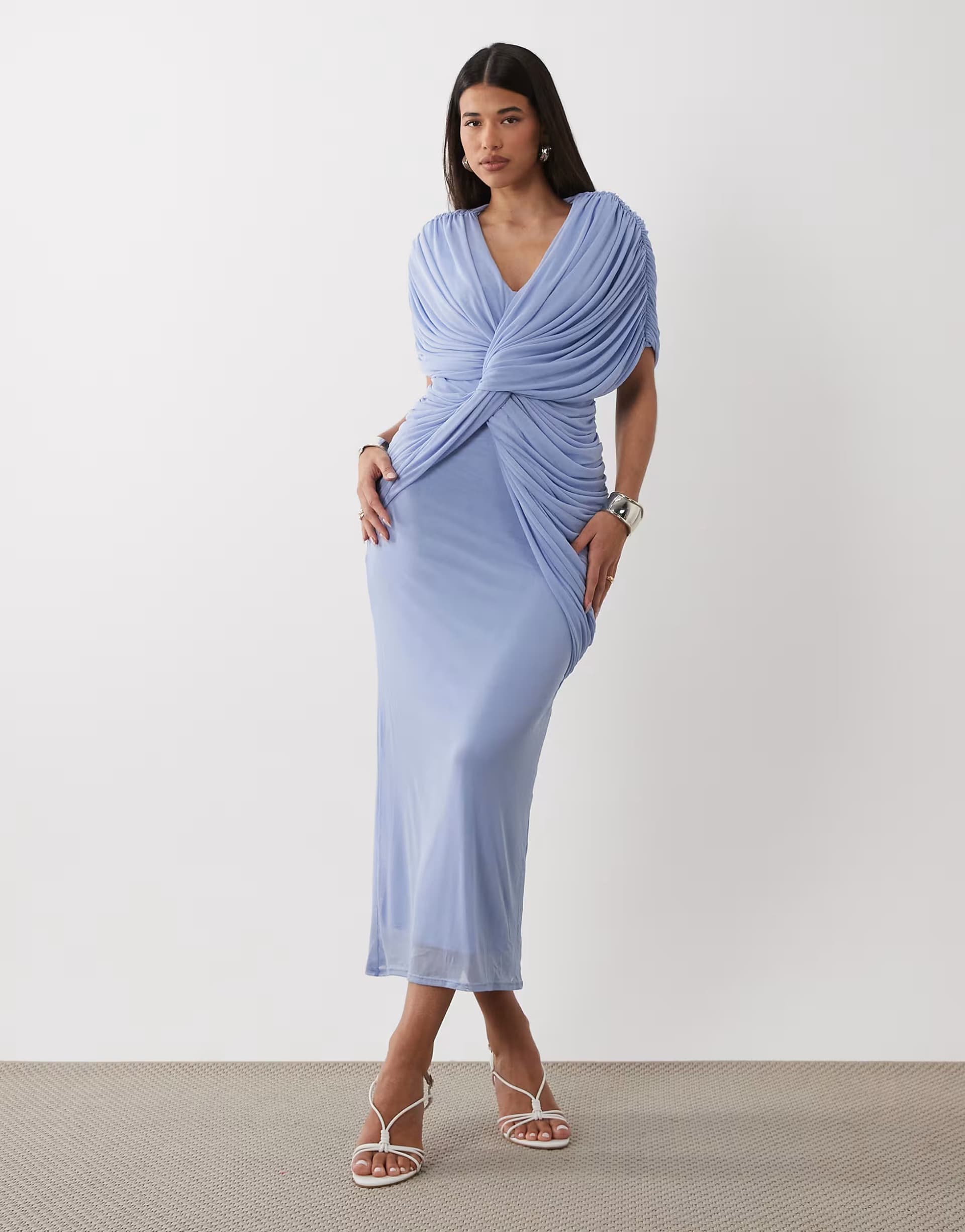 ASOS ASOS DESIGN twist plunge cape maxi dress in blue