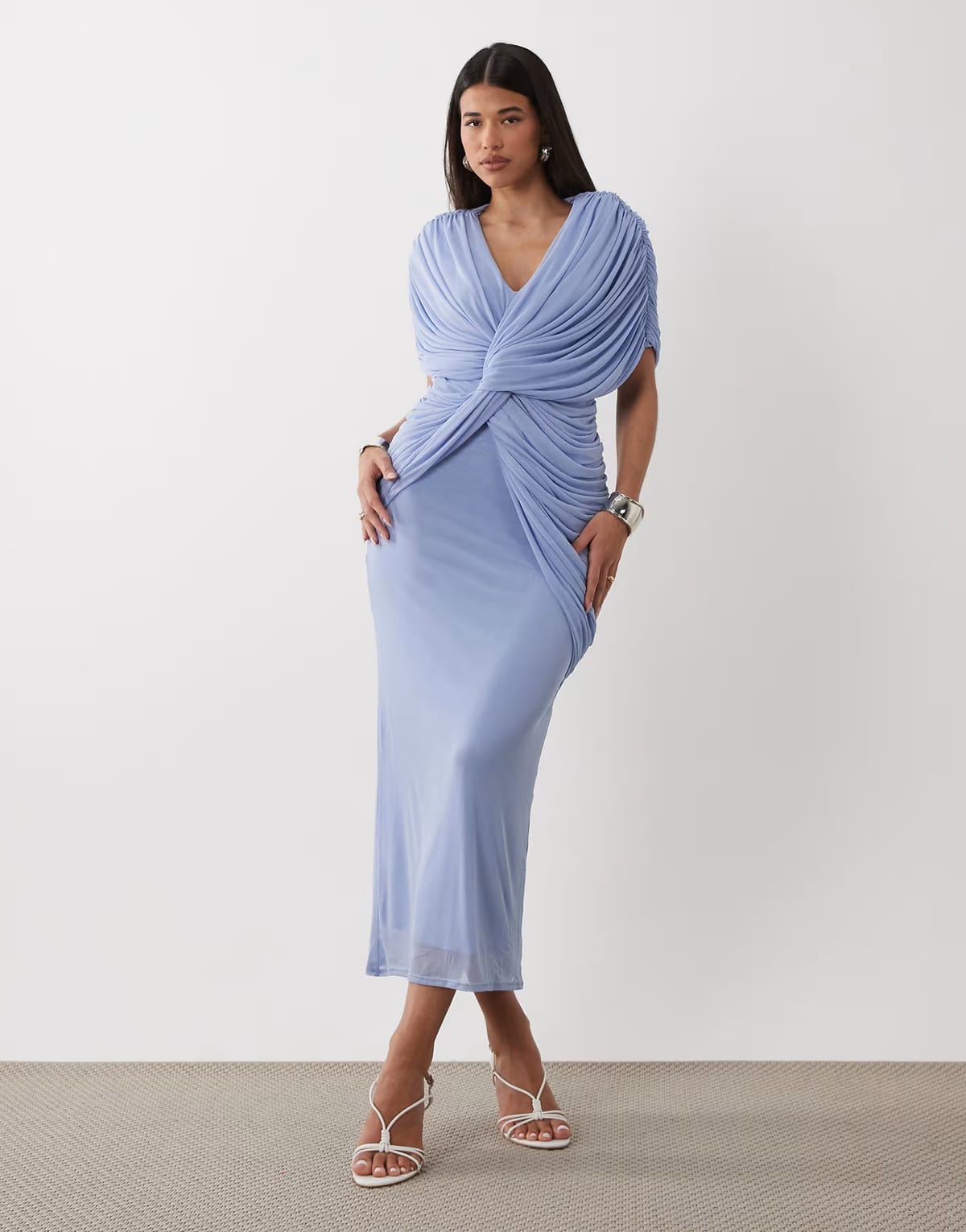 ASOS ASOS DESIGN twist plunge cape maxi dress in blue - 1