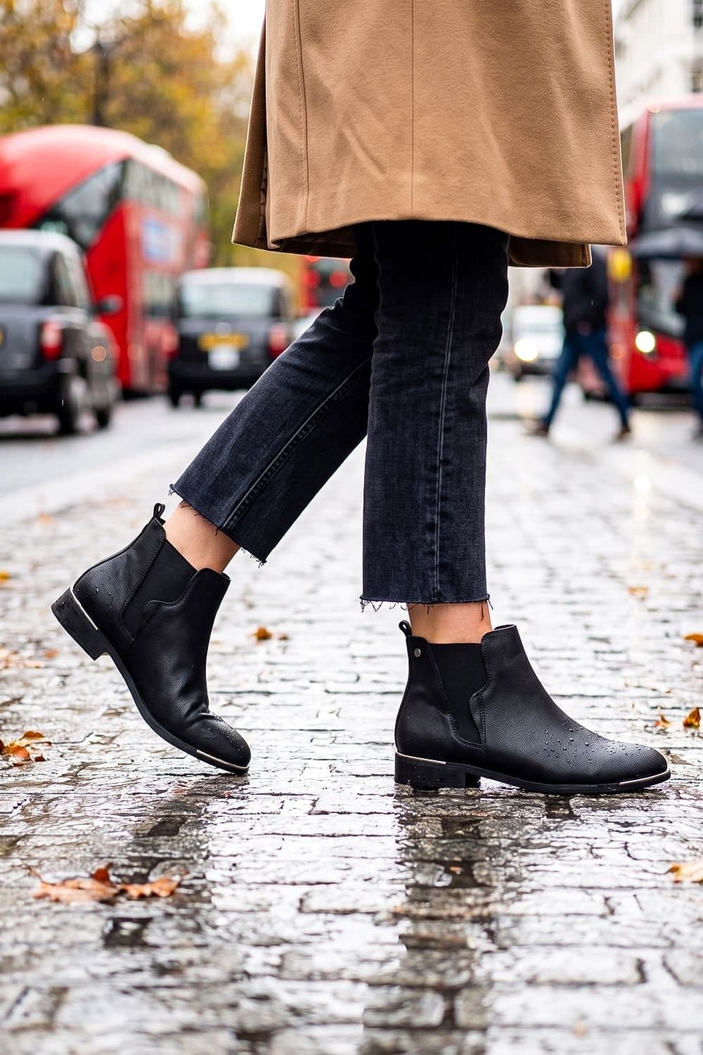 Down To Earth Down To Earth Women's Chelsea Ankle Boot - Classic Slip-On Faux Leather Boot with Low Heel in Black