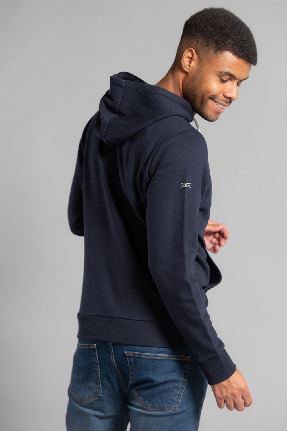 Tokyo Laundry Tokyo Laundry Men's Cotton Blend Embossed Drawstring Hoody in Navy - 2