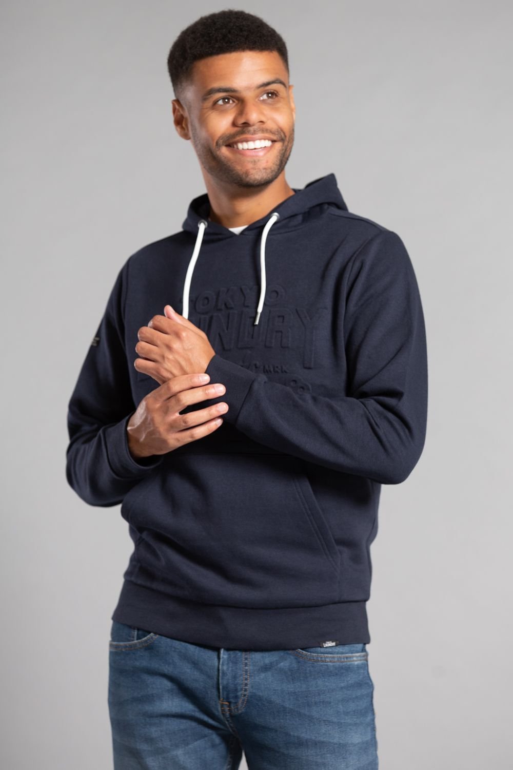 Tokyo Laundry Tokyo Laundry Men's Cotton Blend Embossed Drawstring Hoody in Navy - 3