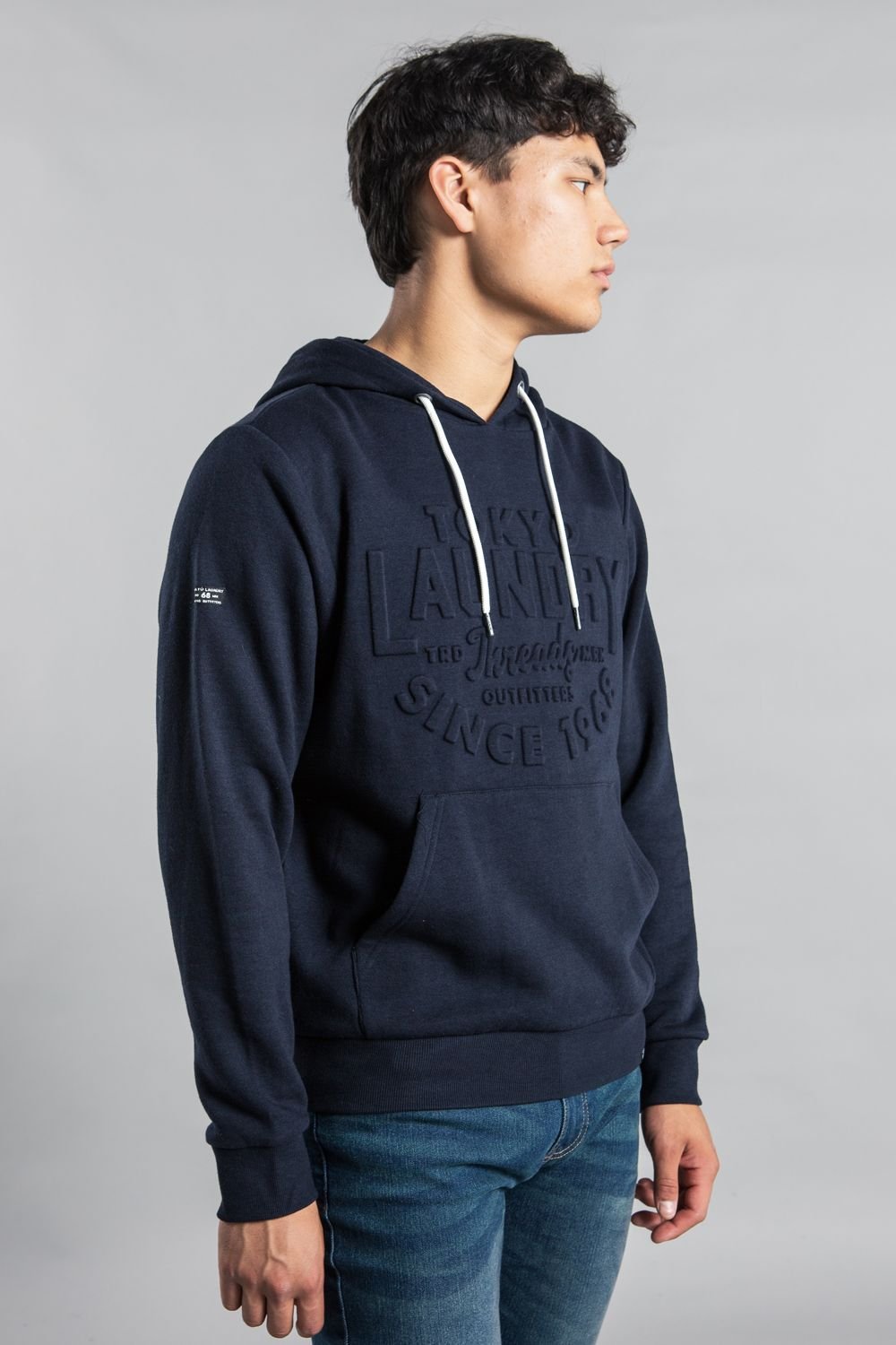 Tokyo Laundry Tokyo Laundry Men's Cotton Blend Embossed Drawstring Hoody in Navy - 4