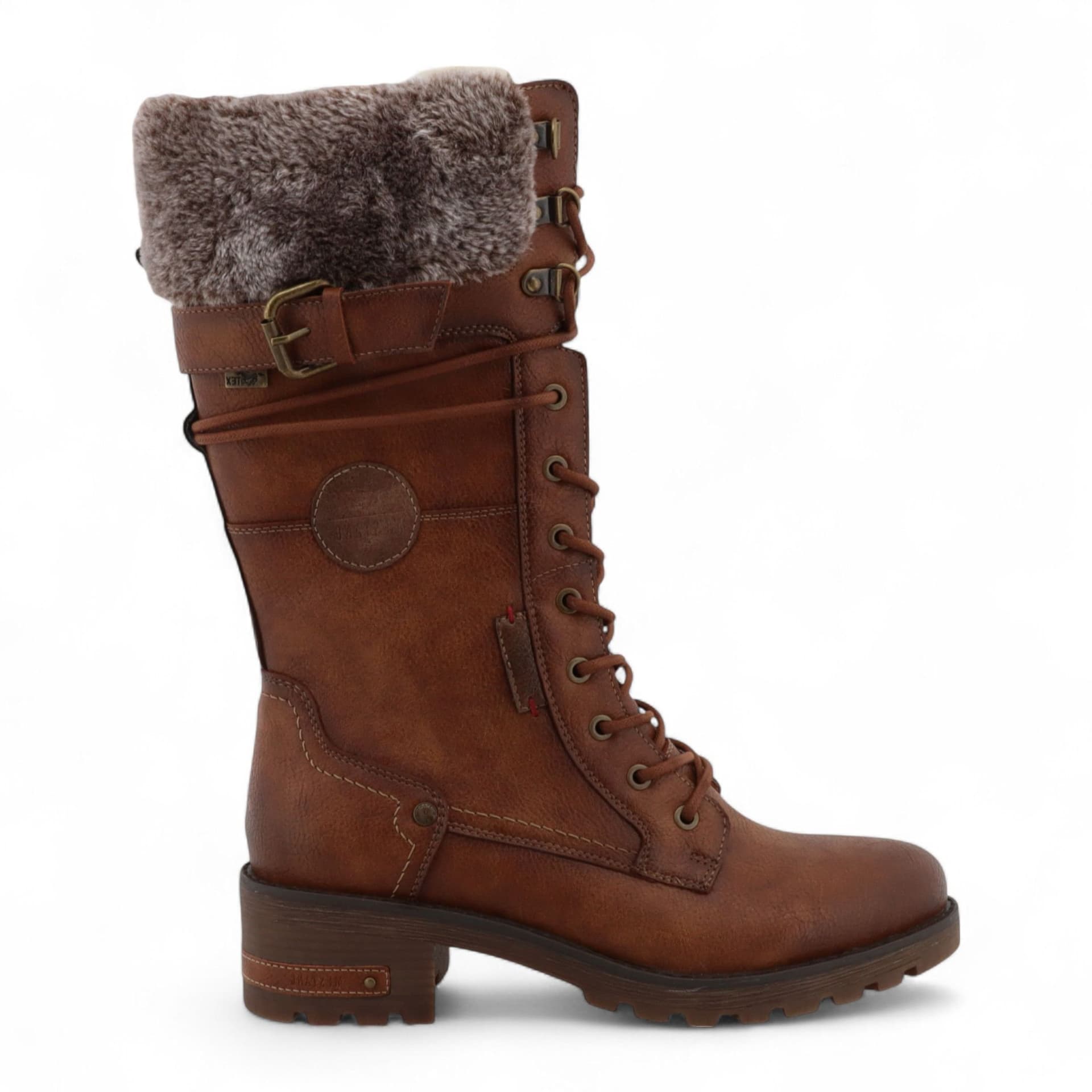 mustang Mustang Women's Mid-Calf Faux Fur Winter Combat Boots in Brown