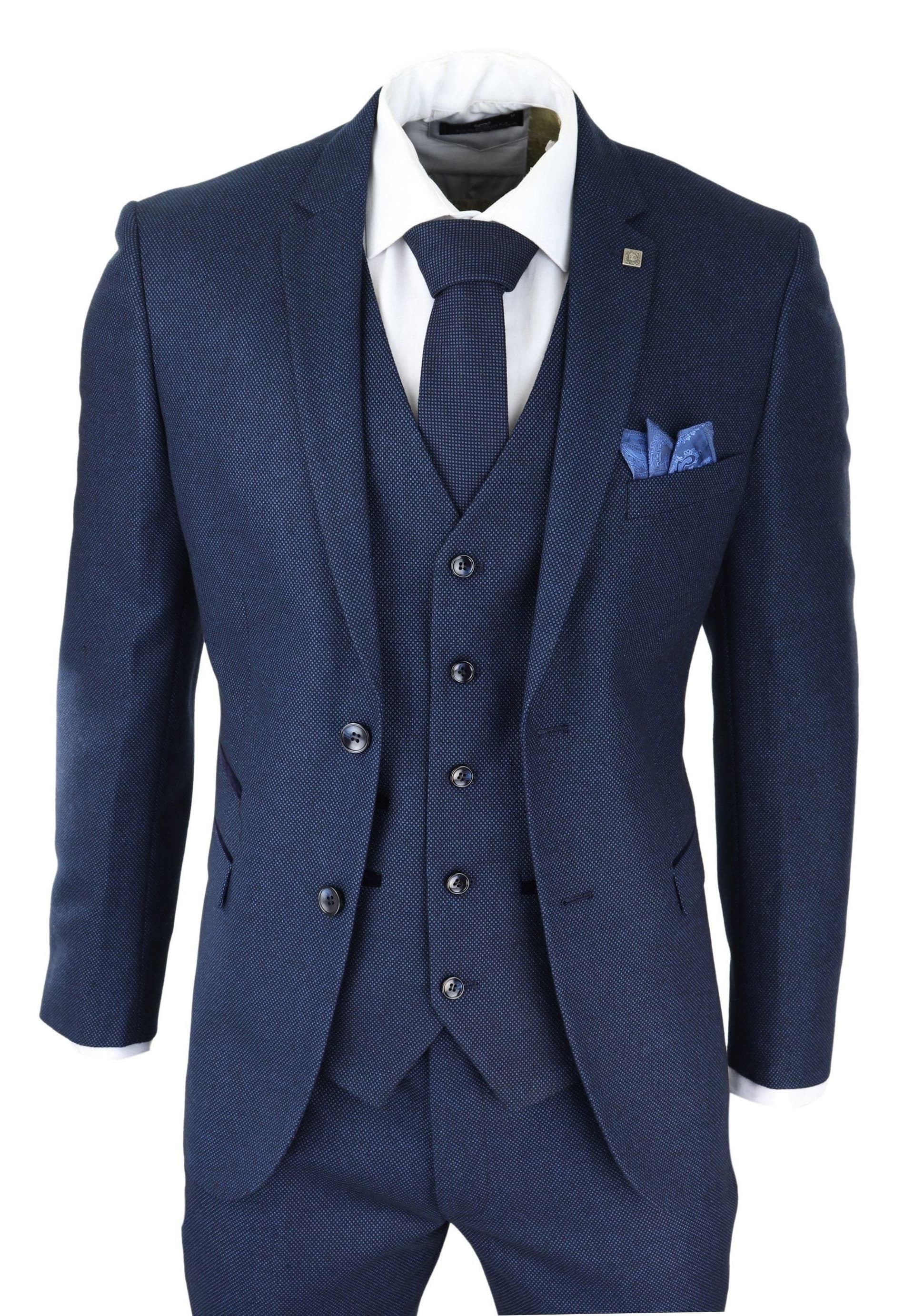 Paul Andrew Paul Andrew Men's Arthur Blue 3 Piece Suit Birdseye Suit in Navy