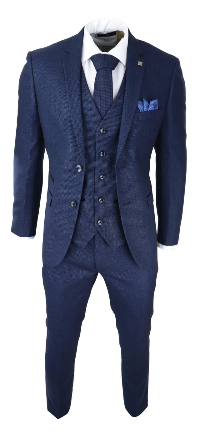 Paul Andrew Paul Andrew Men's Arthur Blue 3 Piece Suit Birdseye Suit in Navy - 2