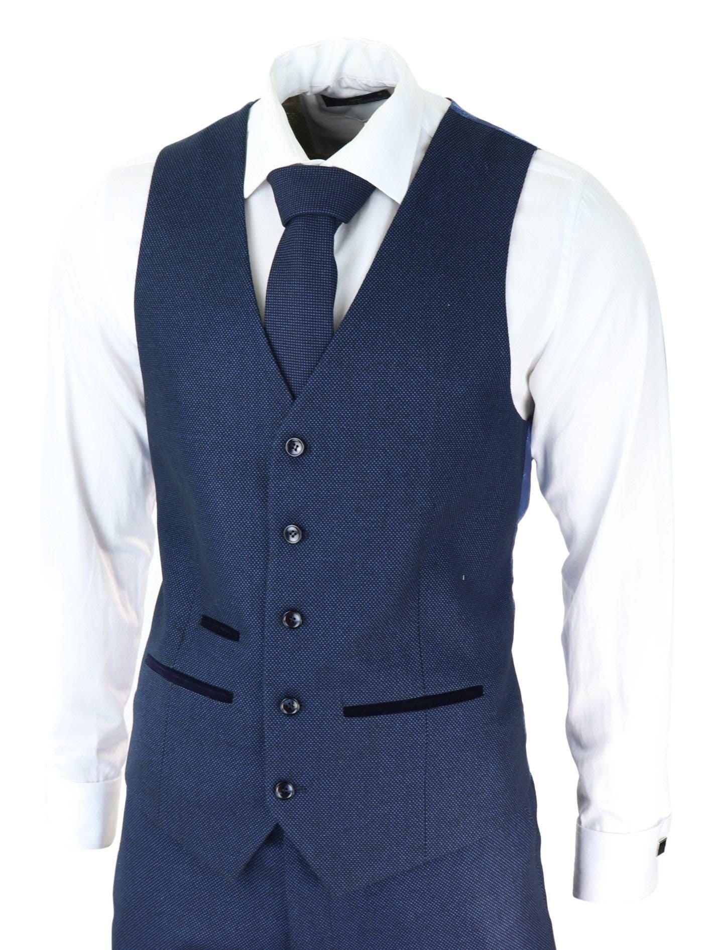 Paul Andrew Paul Andrew Men's Arthur Blue 3 Piece Suit Birdseye Suit in Navy - 4