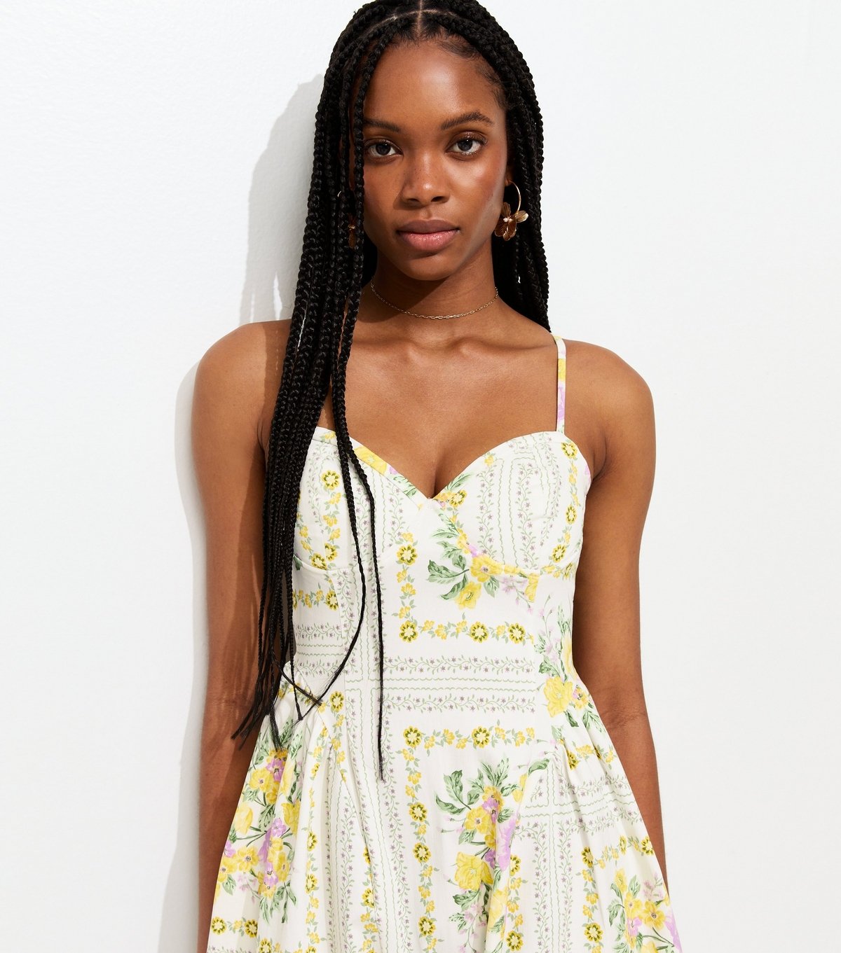 New Look Women's Cream Floral Print Corset Bust Flared Midi Dress New Look - 4