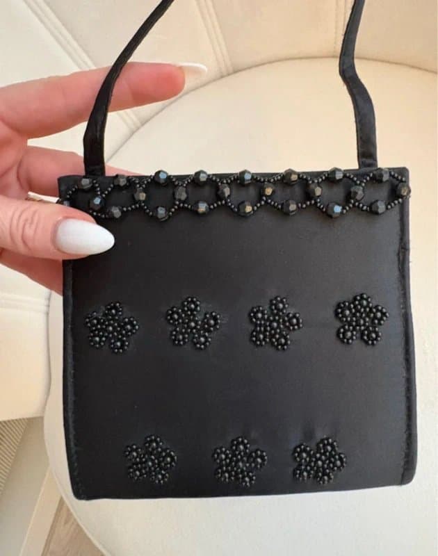 Debenhams Vintage Debenhams Satin Beaded Mini Bag Y2K Evening Floral Handbag Formal Party Purse