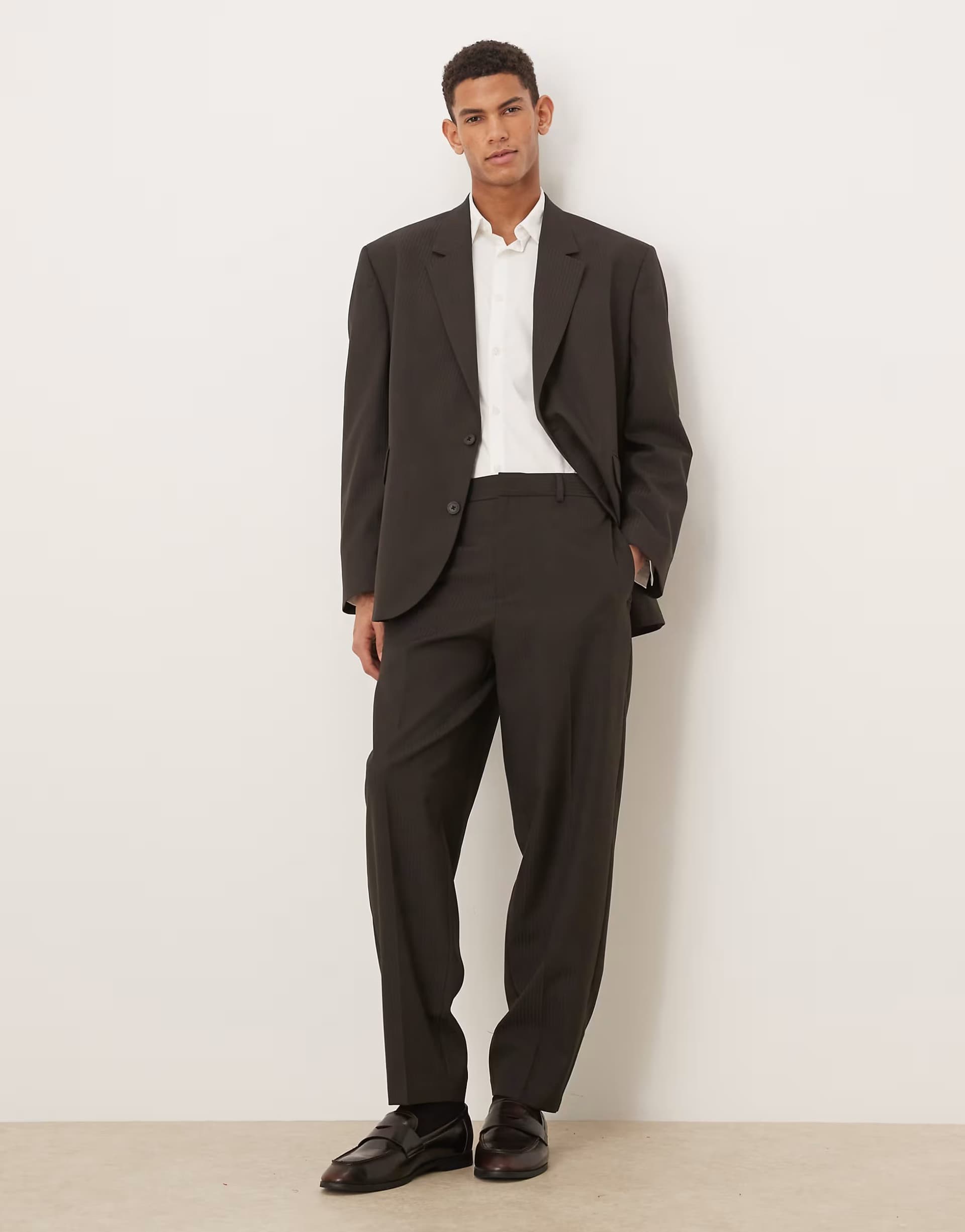 ASOS ASOS DESIGN barrel suit trousers in tonal brown pinstripe