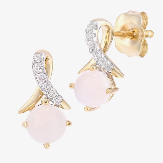 T.H.Baker T.H.Baker Women's 9ct Yellow Gold Round Opal & Diamond Crossover Stud Earrings PE05560YOP - 2