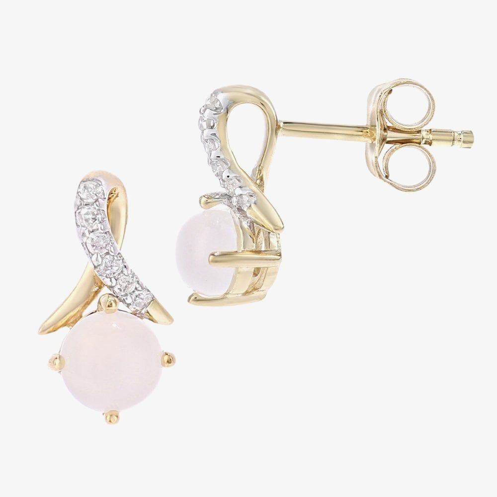 T.H.Baker T.H.Baker Women's 9ct Yellow Gold Round Opal & Diamond Crossover Stud Earrings PE05560YOP - 3