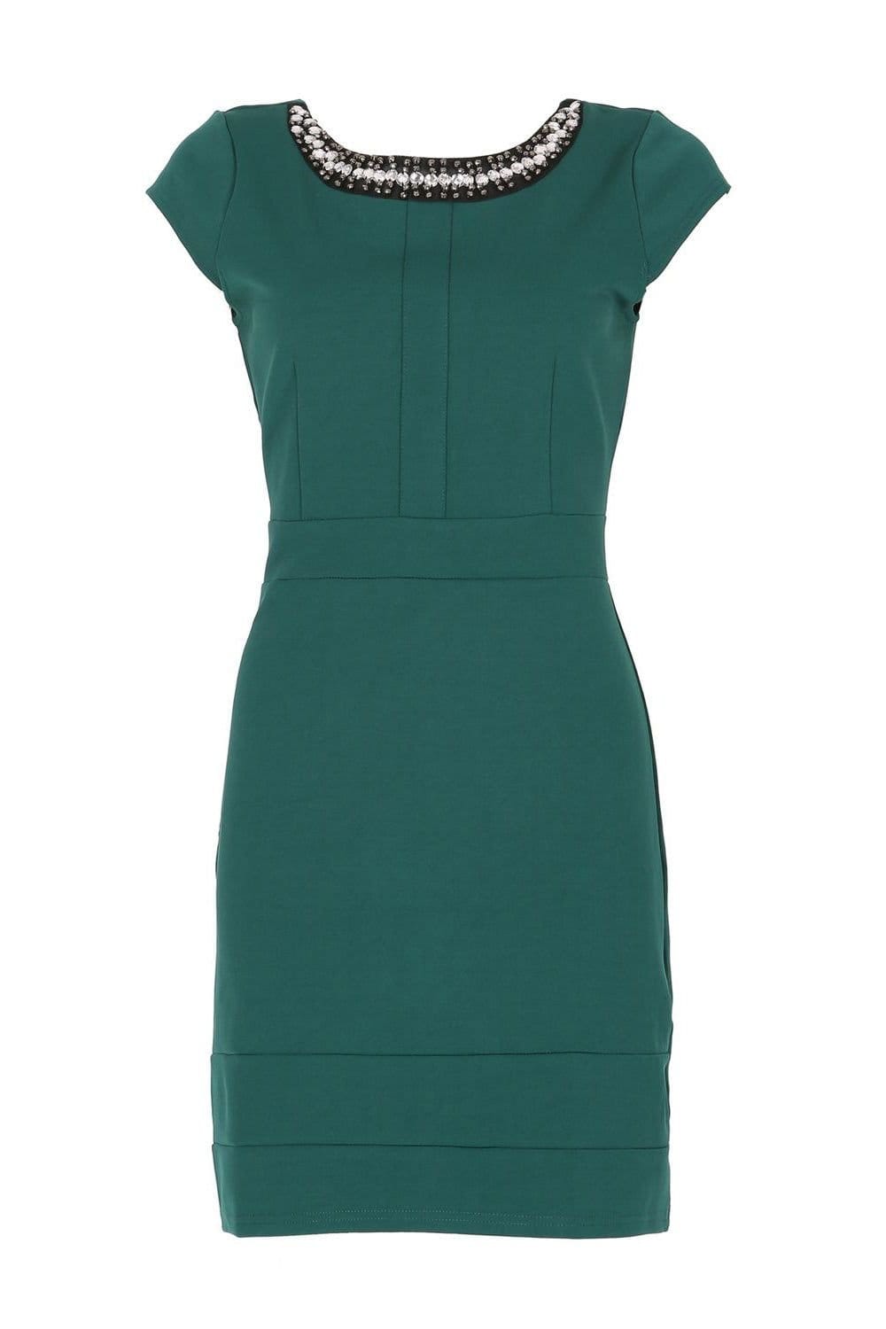 Cutie London Cutie London Women's Embellished Neckline Mini Dress in Green - 4