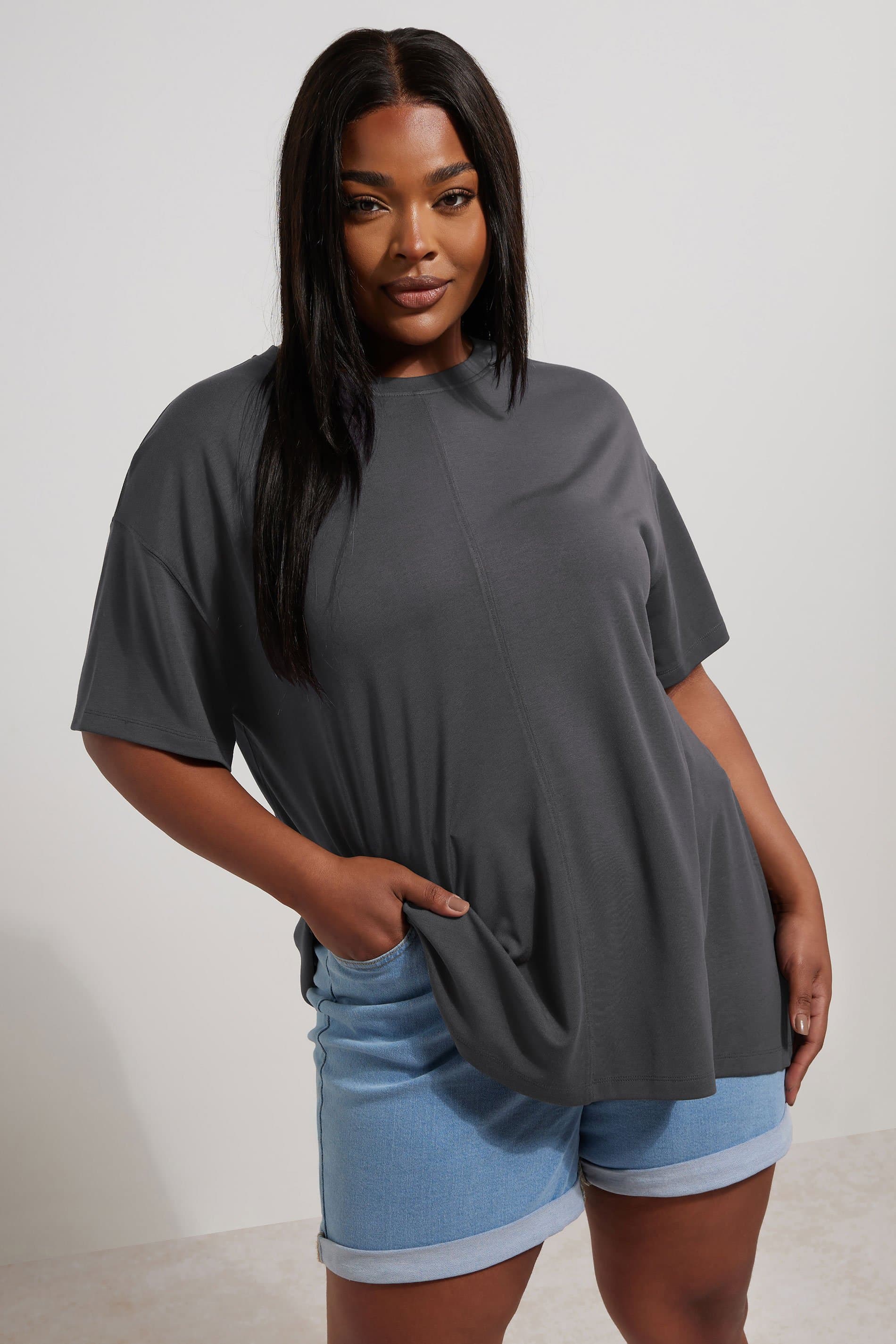 Yours Plus Size Charcoal Grey Heavyweight Oversized Tshirt