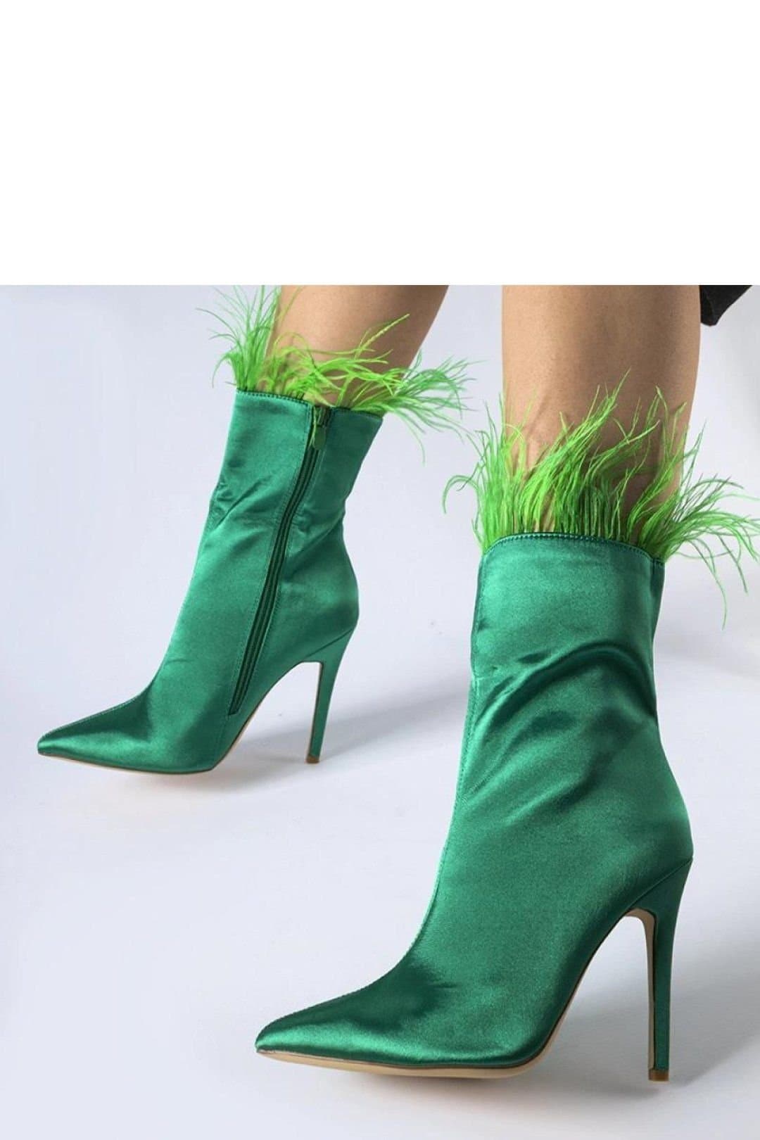 Love Lace Love Lace Women's Selvena Feather Trim Ankle Boots with Insulated High Heel in Green