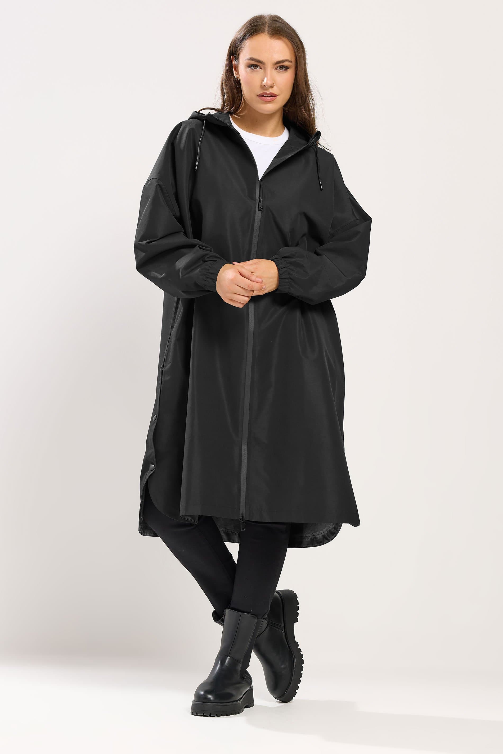 Yours Plus Size Black Waterproof Longline Parka Jacket