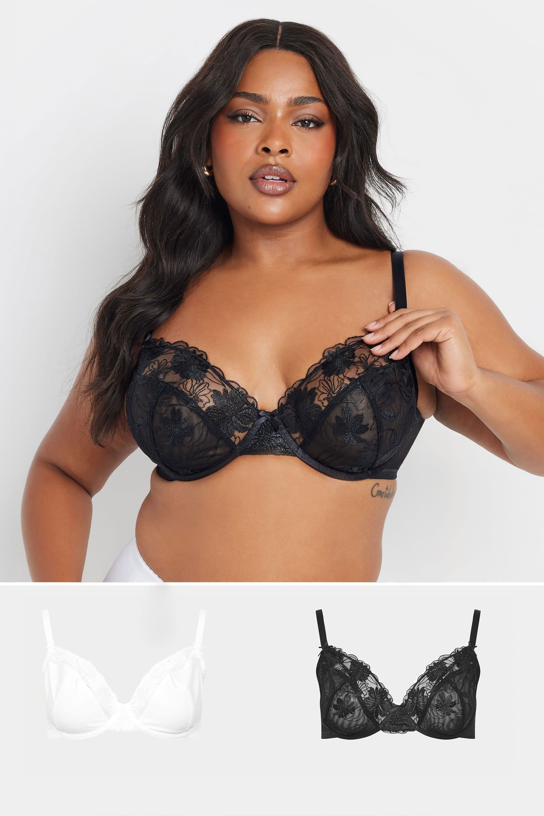 Yours 2 Pack Plus Size Black & White Lace Non Padded Underwired Bras