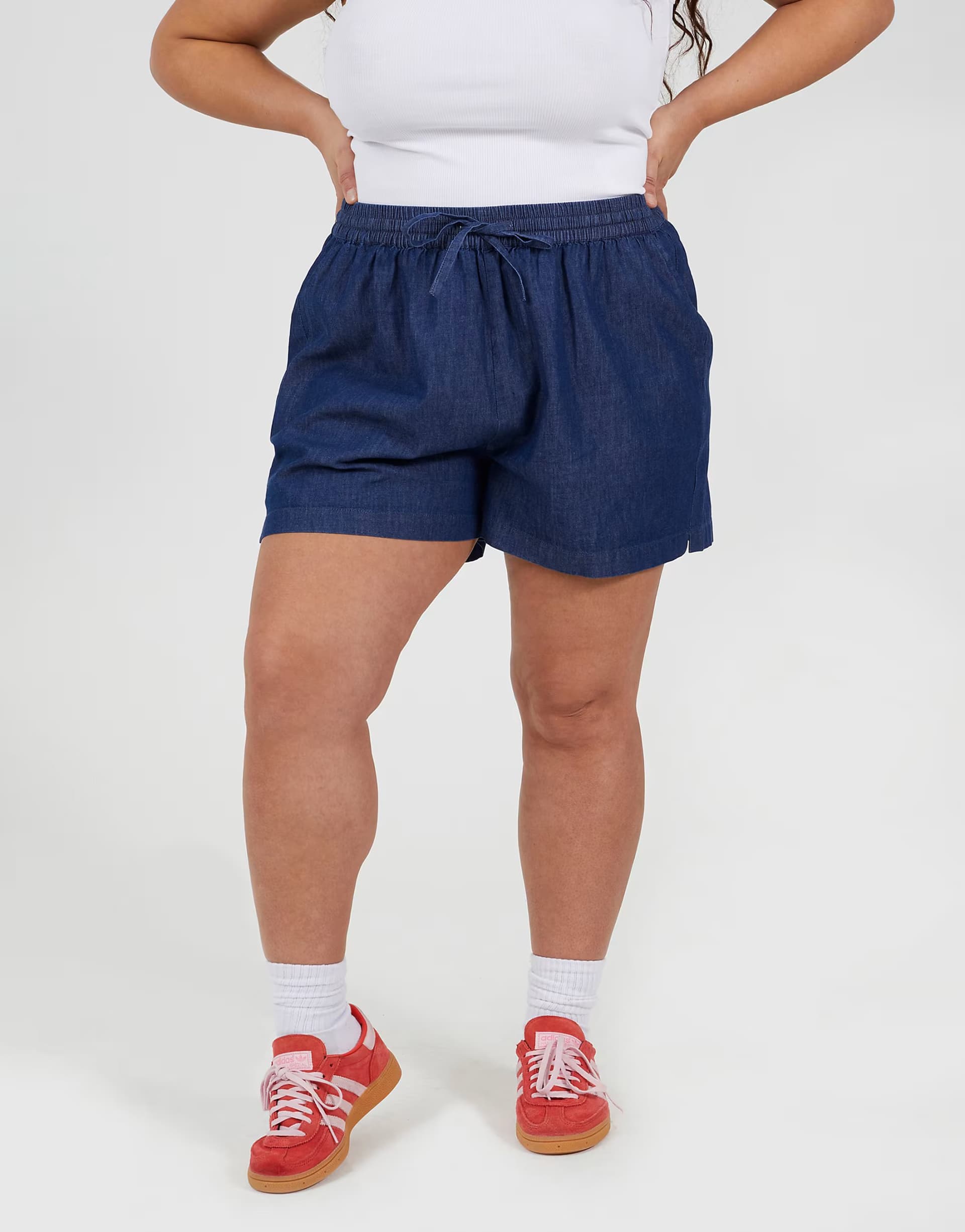 ASOS Brave Soul Curve elasticated chambray shorts in indigo
