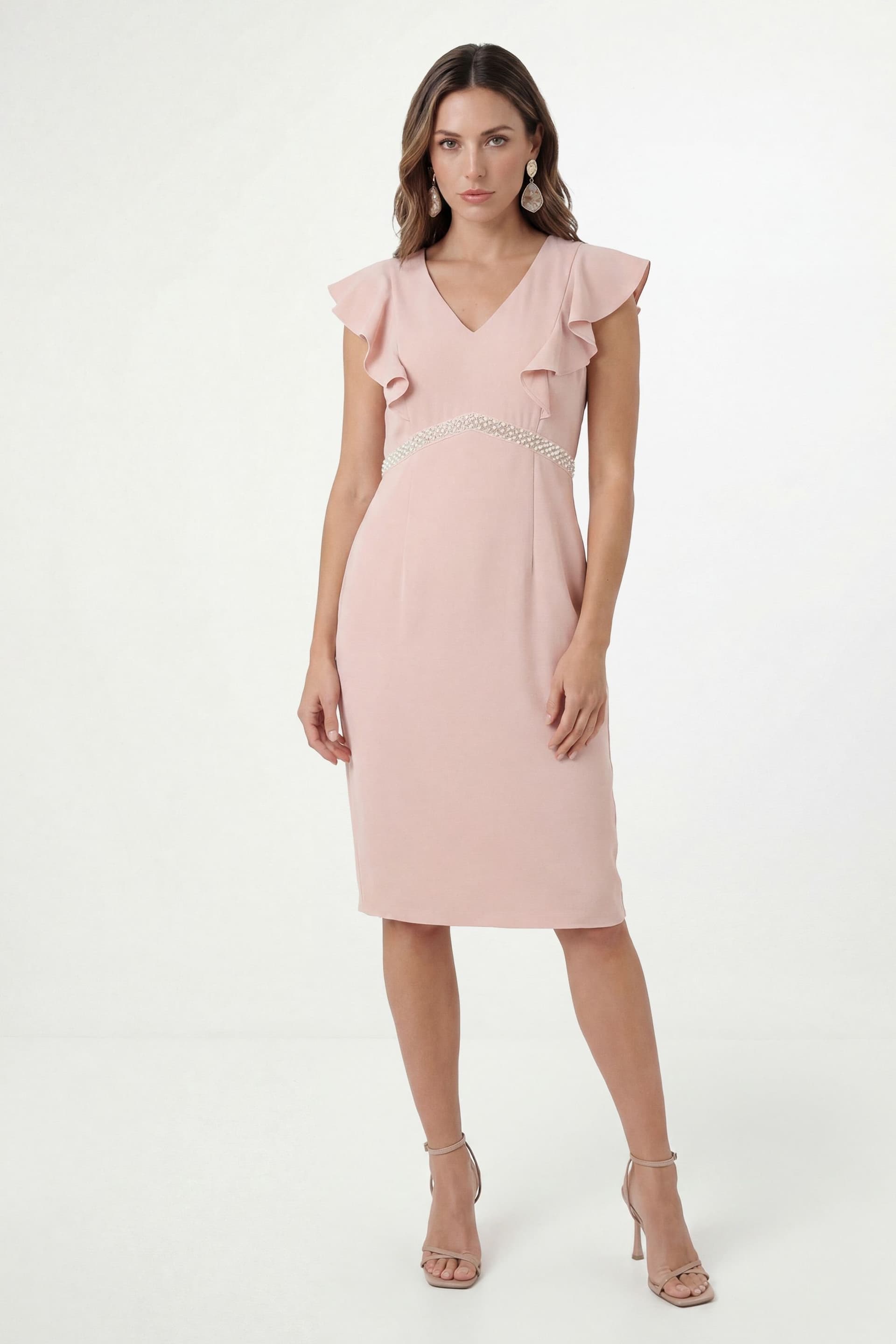 Wallis Wallis Women's Petite Crepe Embellsihed Pencil Dress in Blush
