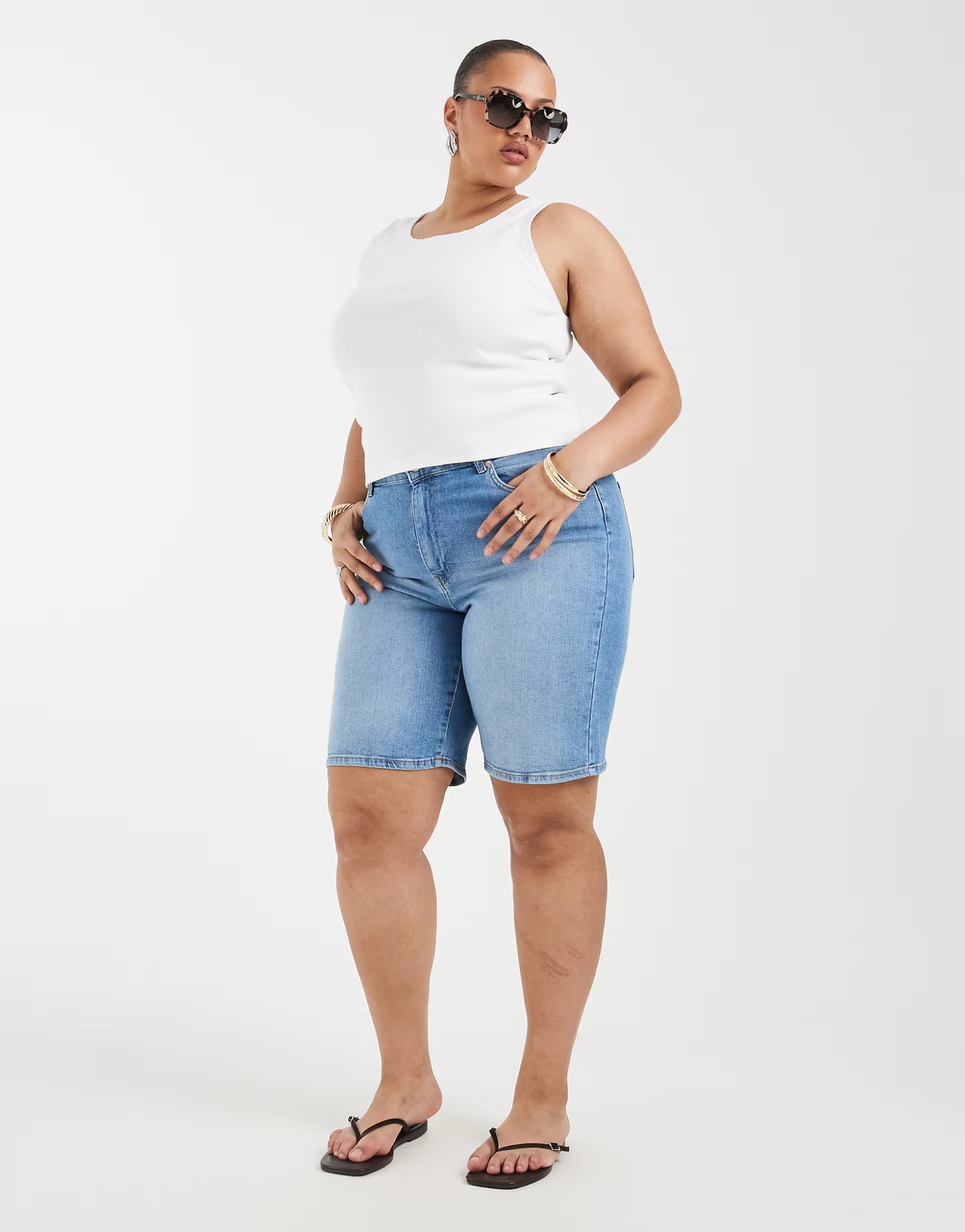 ASOS ONLY Curve high waist denim shorts in light blue