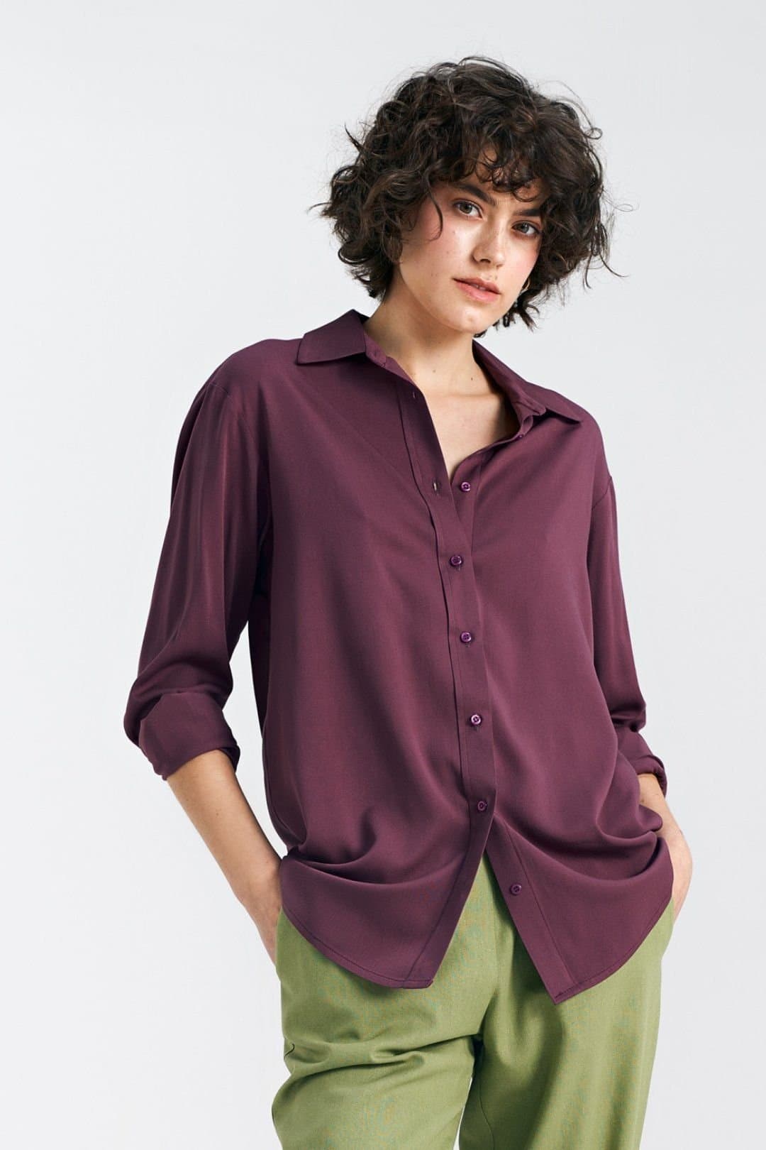 Love Lace Love Lace Violet Viscose Oversized Long Sleeve Shirt