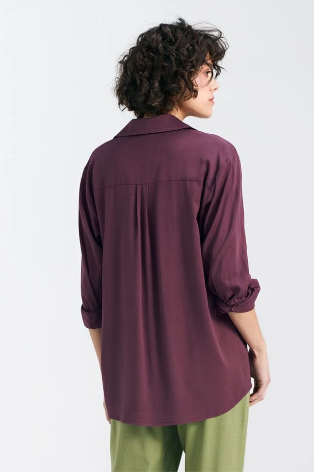 Love Lace Love Lace Women's Loose Viscose Long Sleeve Shirt with Collar in Violet - 3