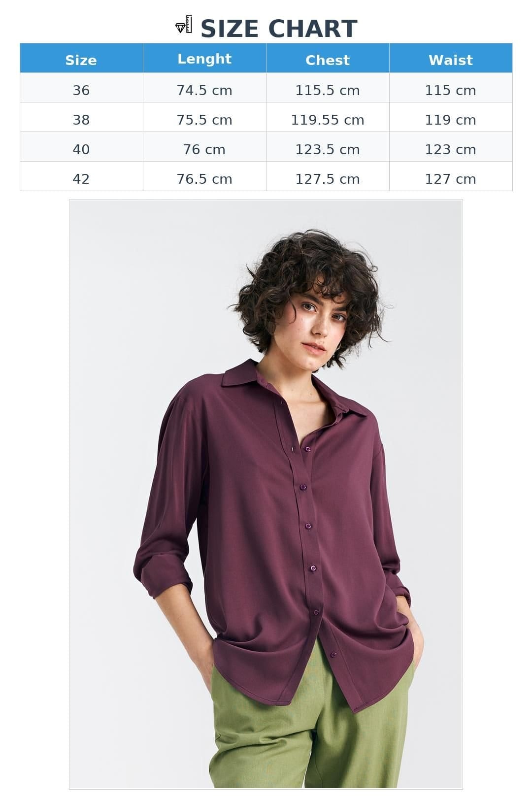 Love Lace Love Lace Women's Loose Viscose Long Sleeve Shirt with Collar in Violet - 4