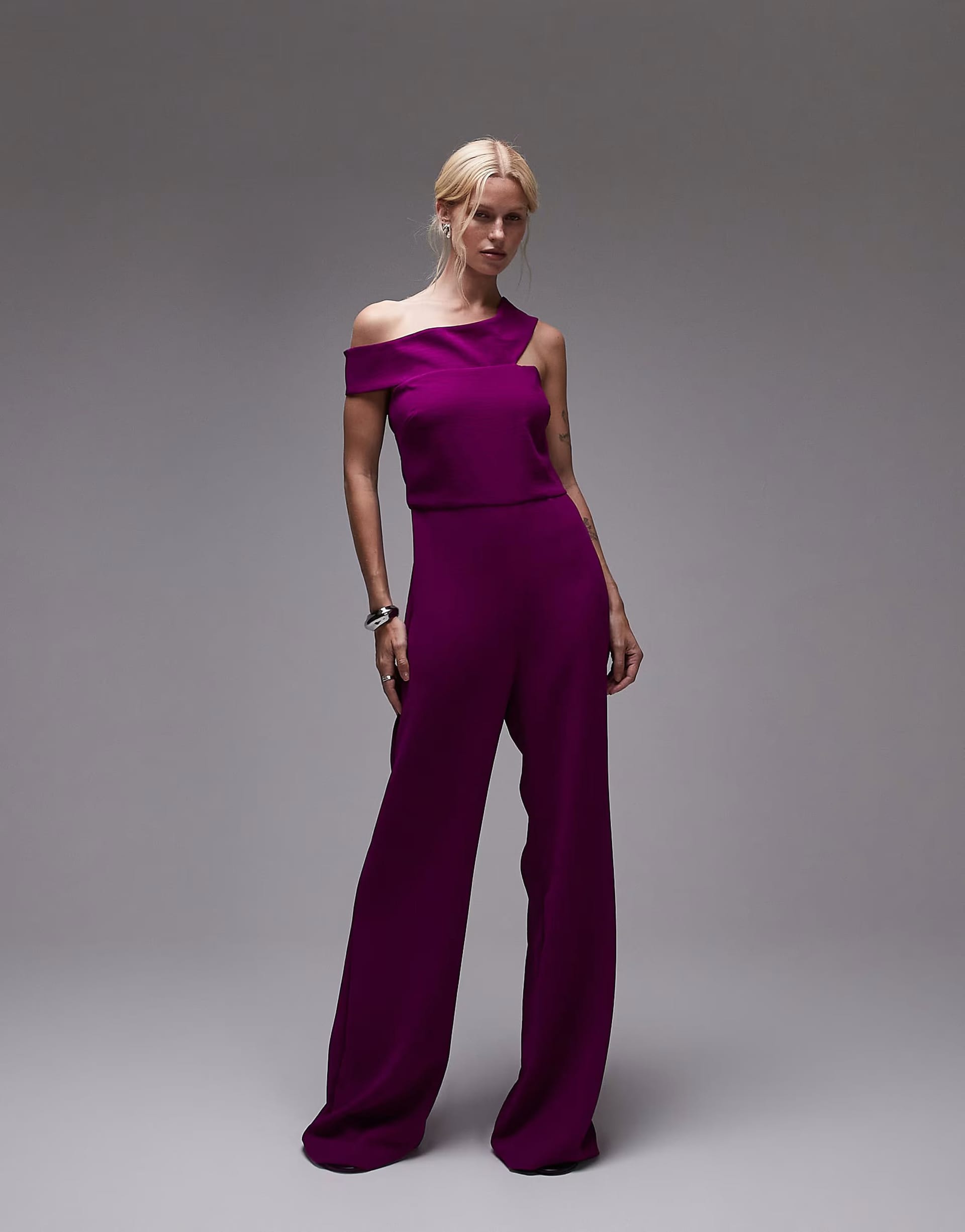 ASOS Purple Satin Bardot Jumpsuit