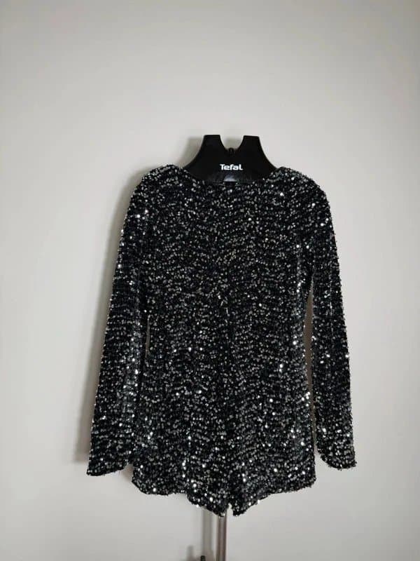 ASOS Design Asos Design Velvet sequin long sleeve playsuit