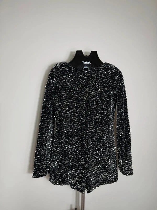 ASOS Design Asos Design Velvet sequin long sleeve playsuit - 1
