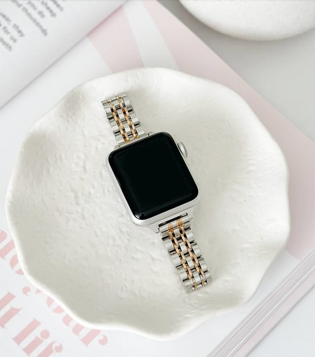Coconut Lane Rose Gold Slim Links Apple Watch Strap Coconut Lane New Look - 3