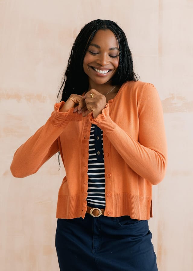 Lily & Me Lily & Me Women's Lauren Lightweight Cotton Outfitter Cardigan with Round Neck in Orange - 3