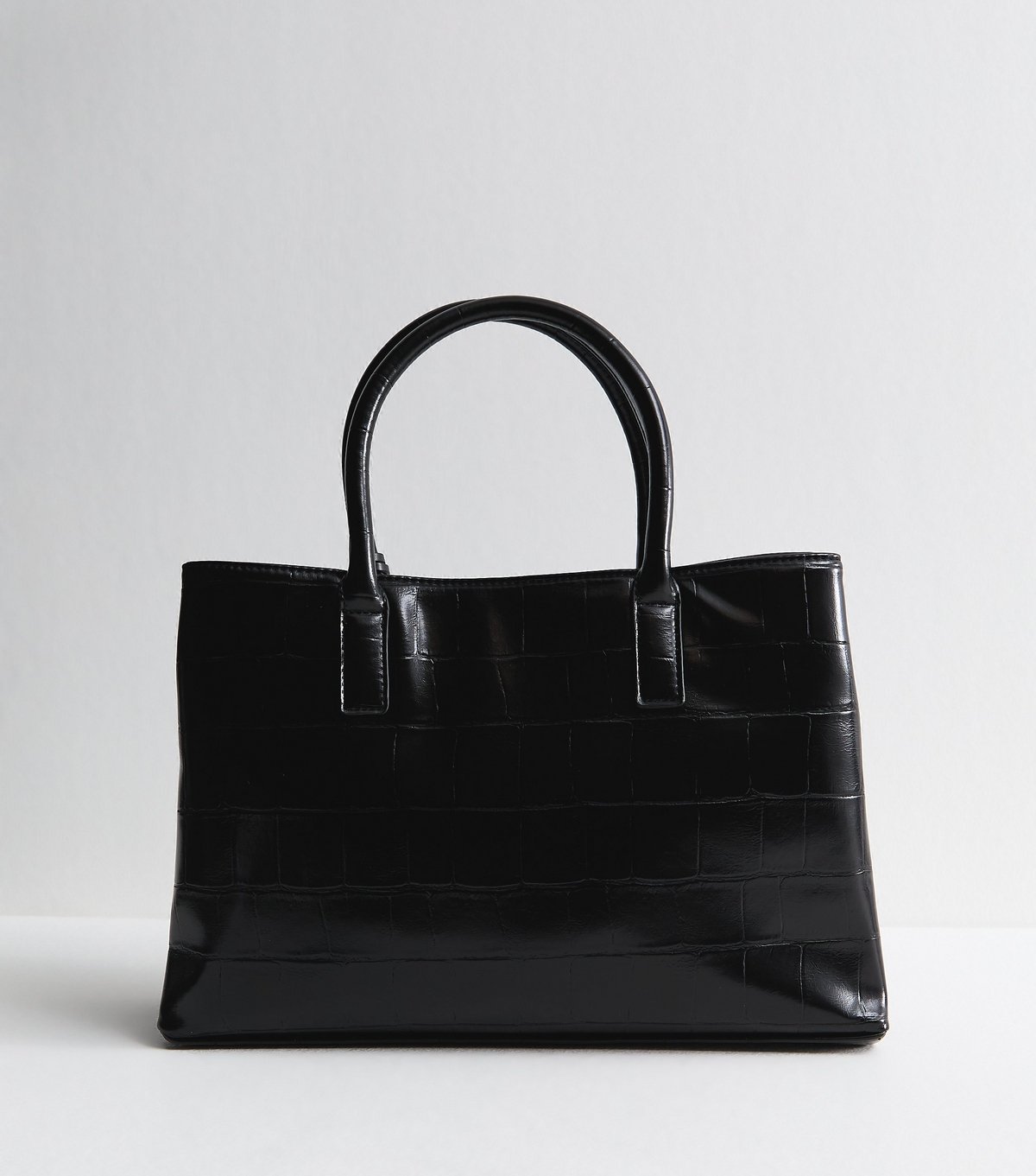 New Look Black Faux Leather Croc Embossed Triple Compartment Tote Bag New Look - 4