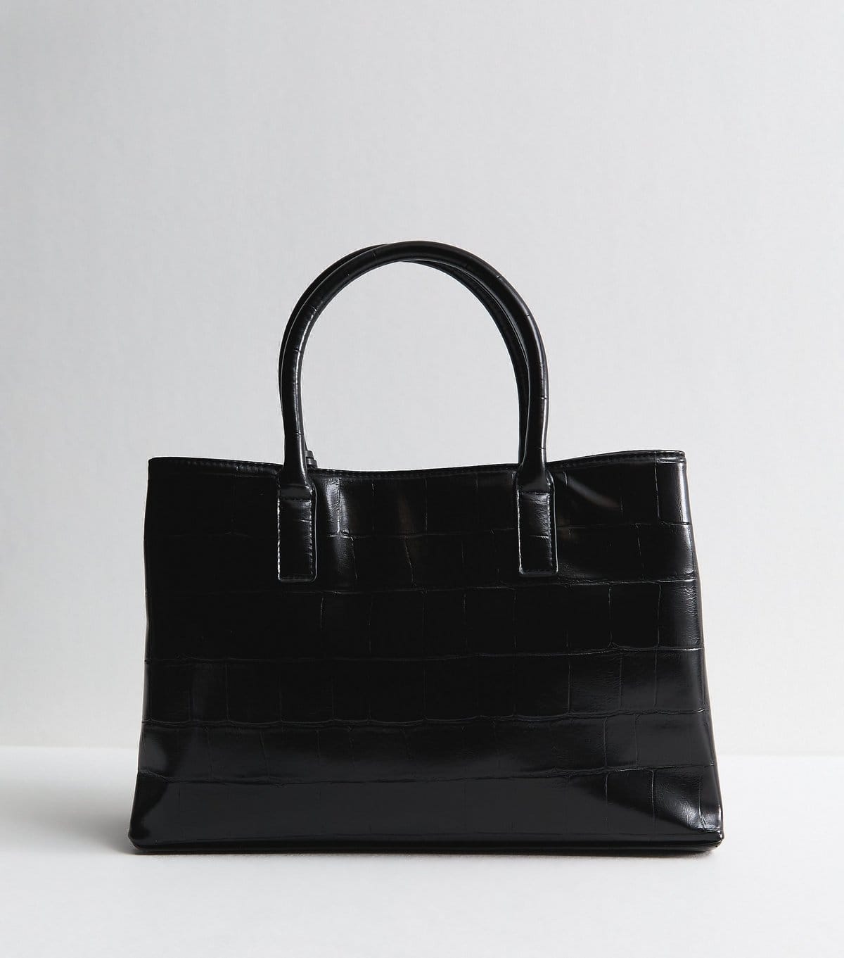 New Look Black Faux Leather Croc Embossed Triple Compartment Tote Bag New Look - 4