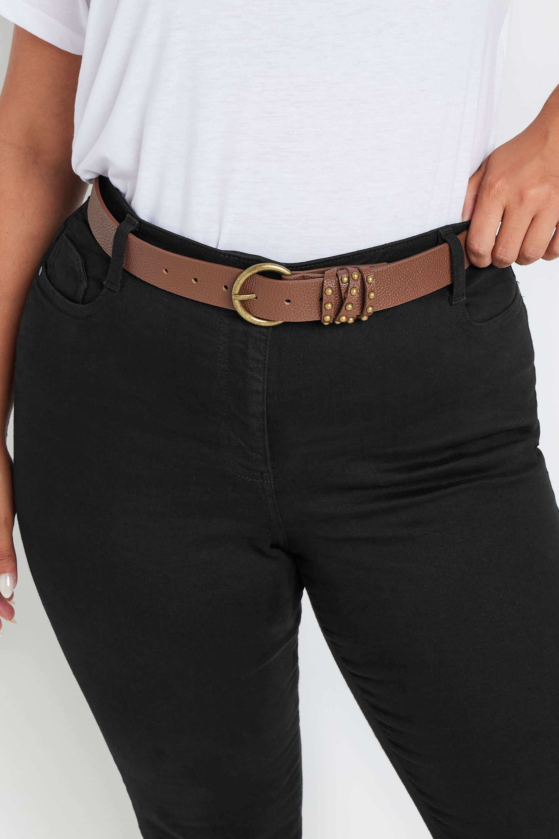 Yours Brown Studded Strap Belt