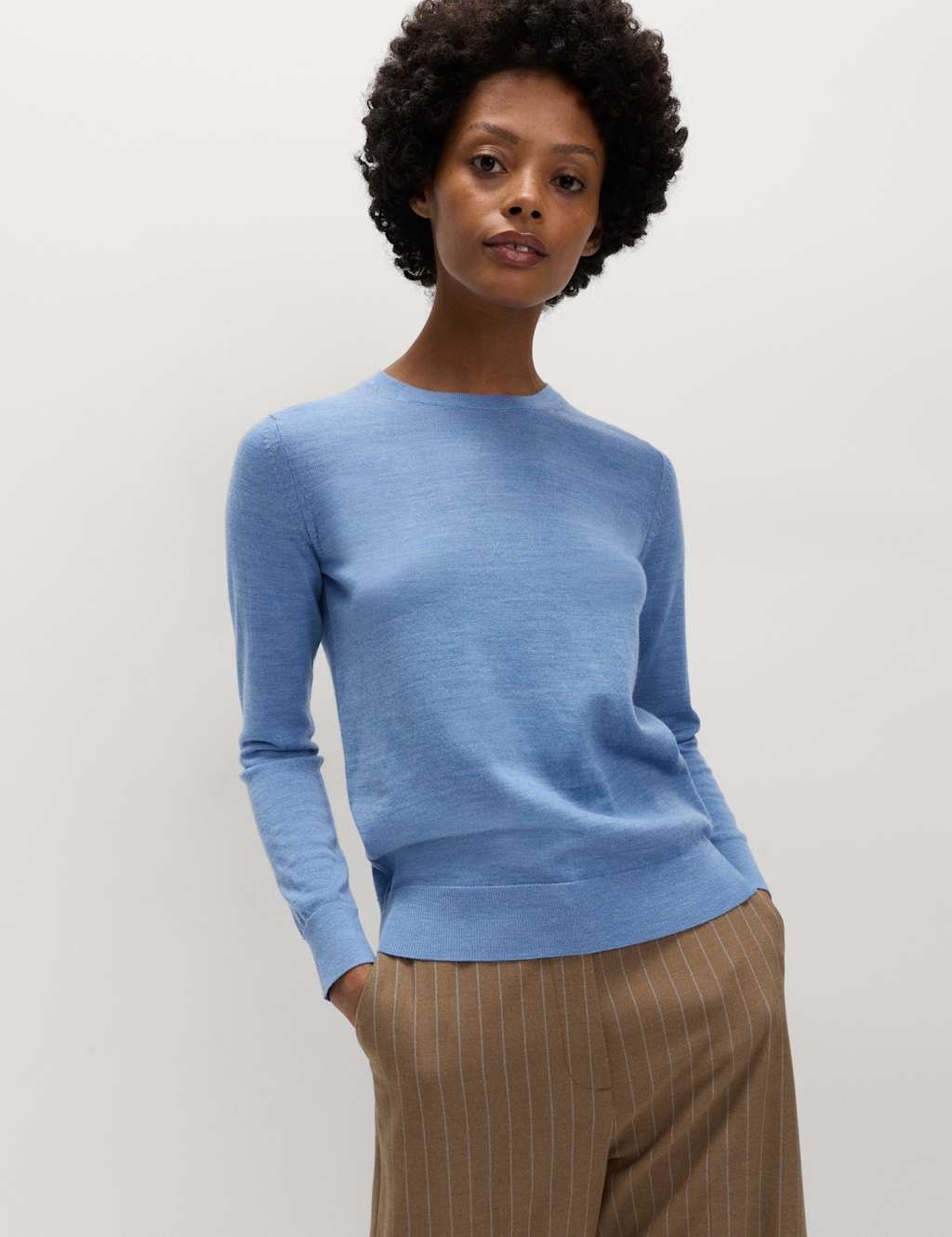 Marks & Spencer M&S Pure Merino Wool Crew Neck Jumper Azure - 1