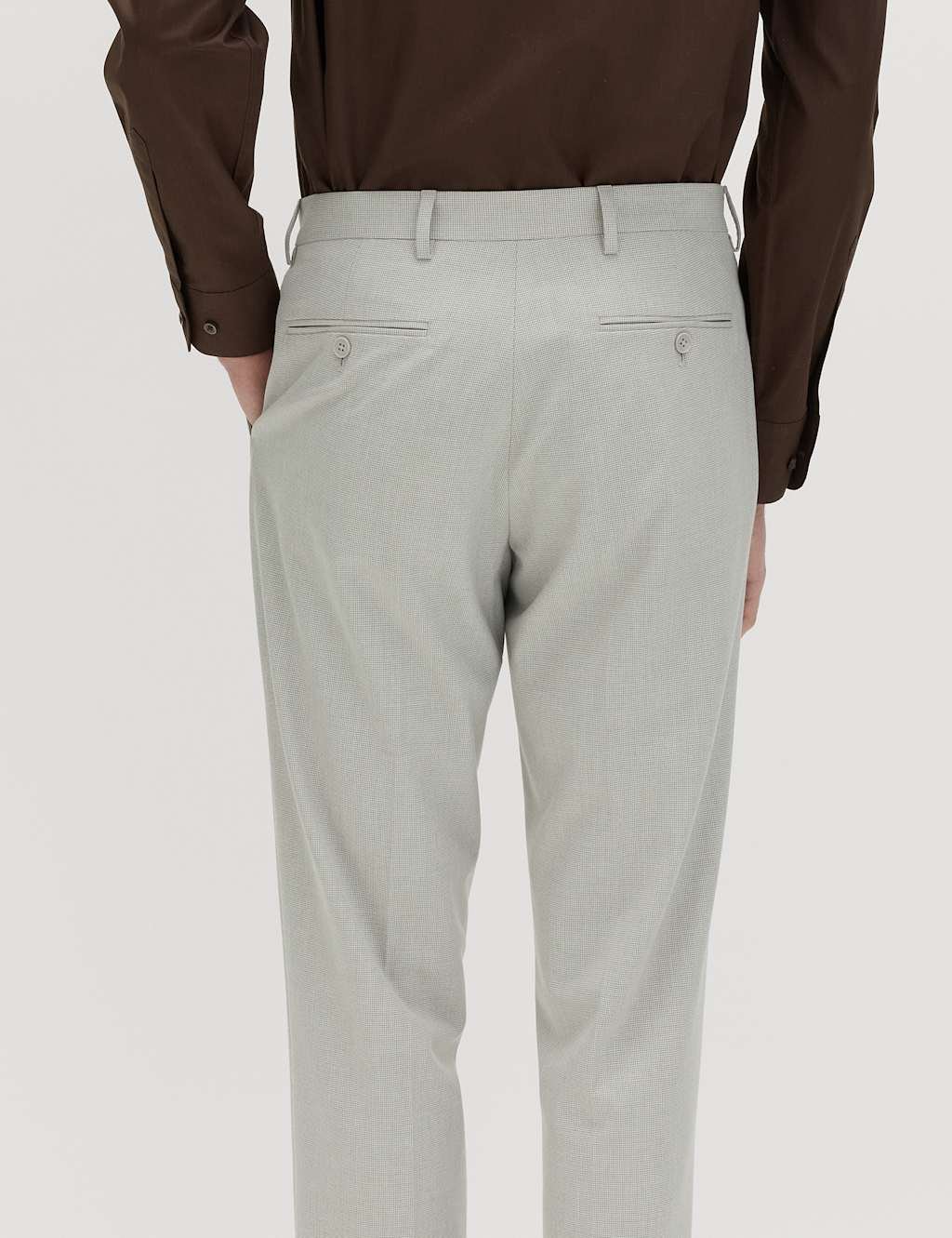 Marks & Spencer M&S Tailored Fit Flat Front Puppytooth Trousers Grey - 4