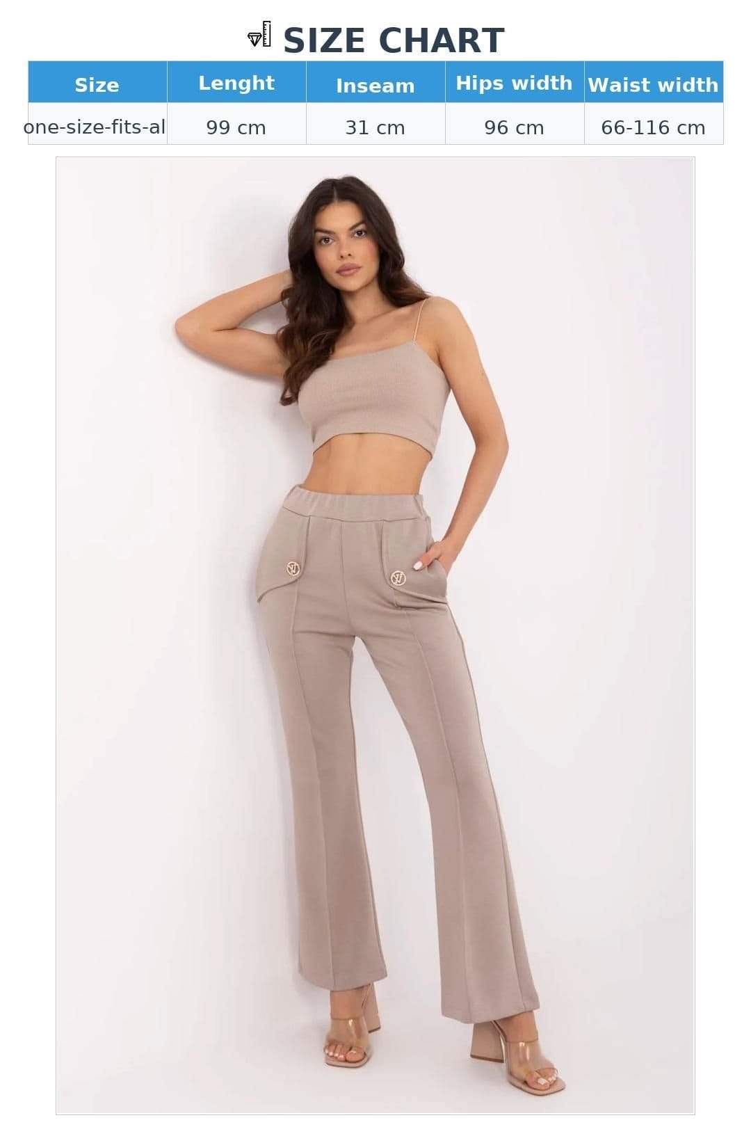 Love Lace Love Lace Women's Bell Leg Tracksuit Trousers with Brooch in Beige - 4