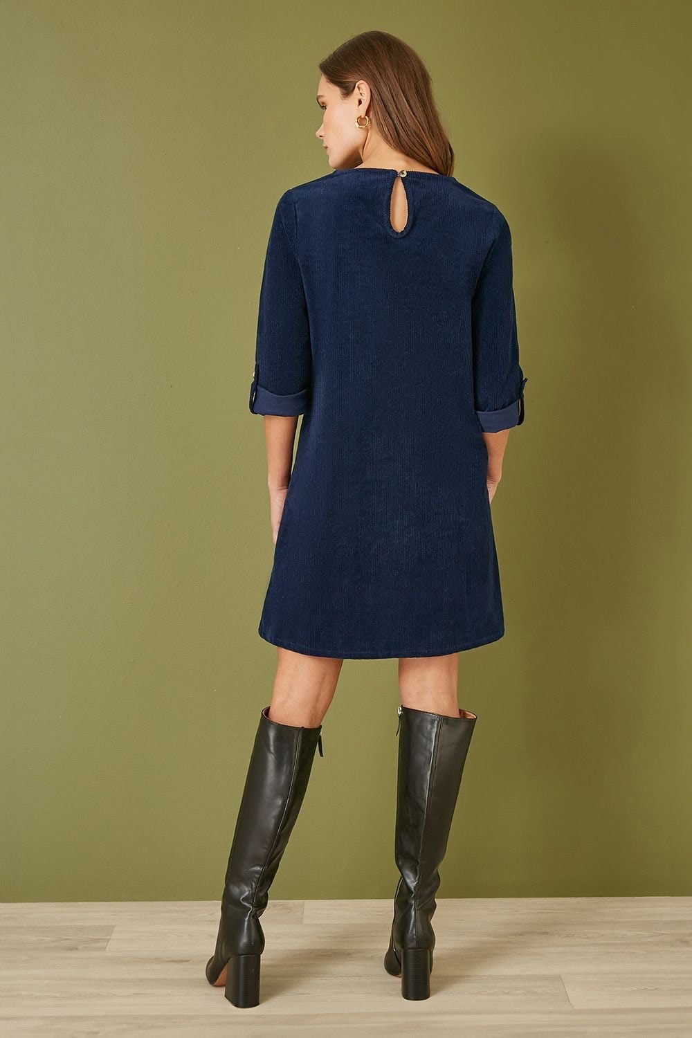 Yumi Yumi Women's Navy Cord Tunic Dress With 3/4 Sleeves & Pockets - 4