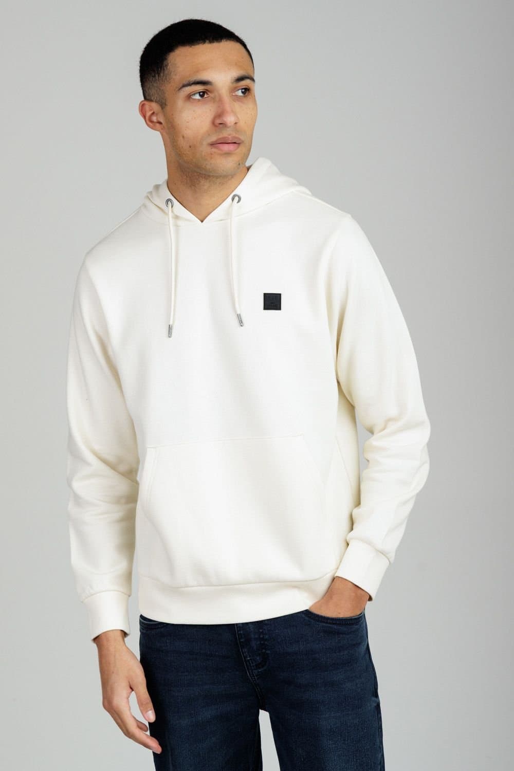 Tokyo Laundry Tokyo Laundry Men's Brushed Back Fleece Hoody with Small Chest Logo in Cream