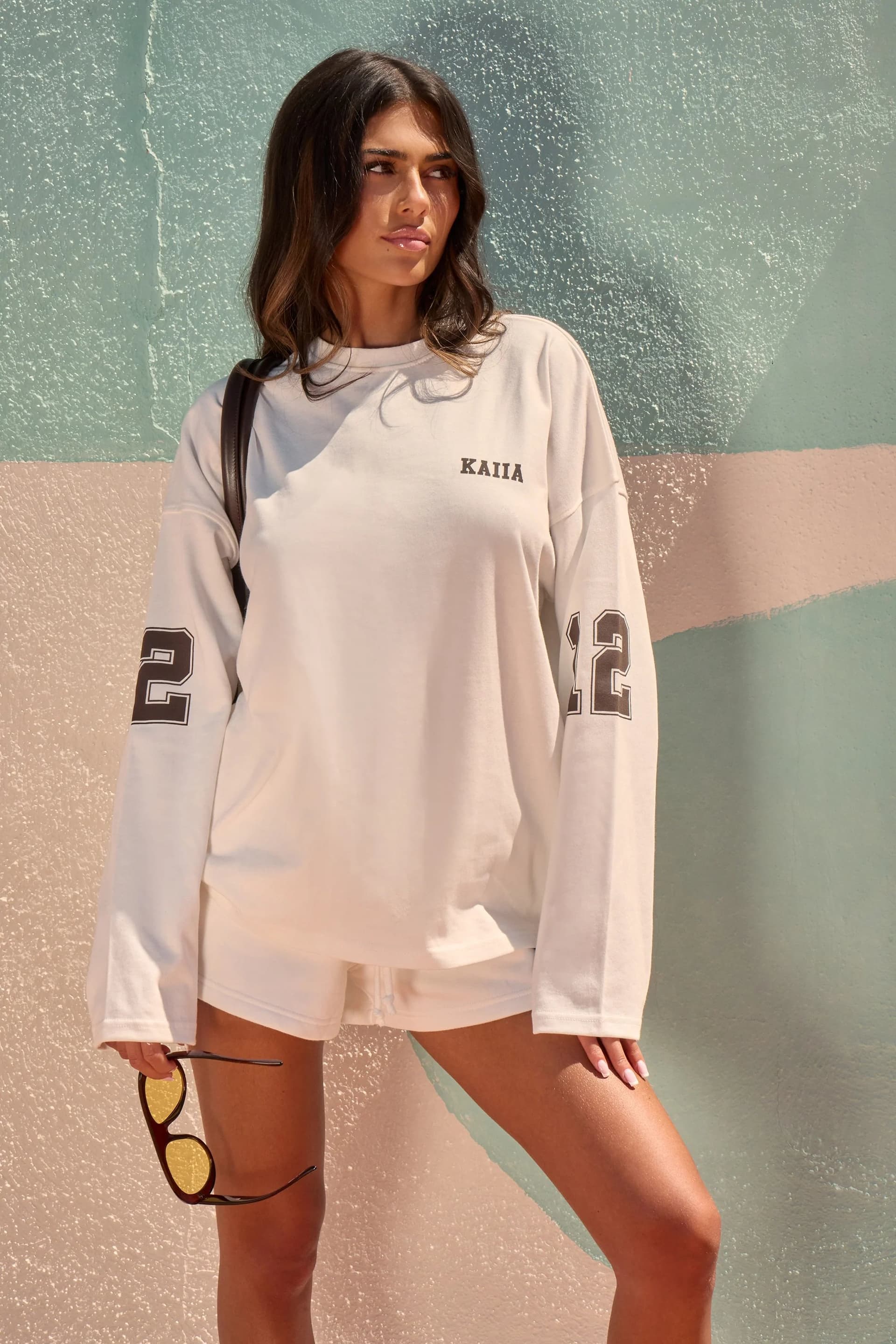 Kaiia Kaiia 12 Graphic Oversized Football Top Vanilla & Chocolate