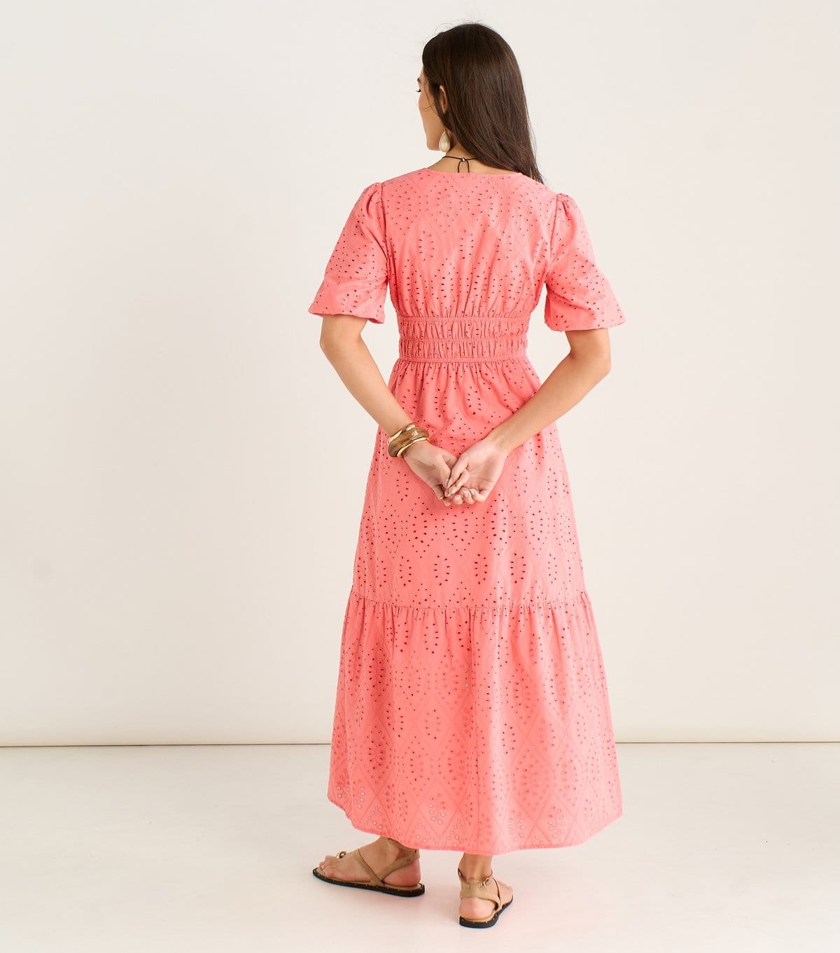 Gini London Women's Light Coral Diamond Cut Work Broderie Dress Gini London New Look - 4